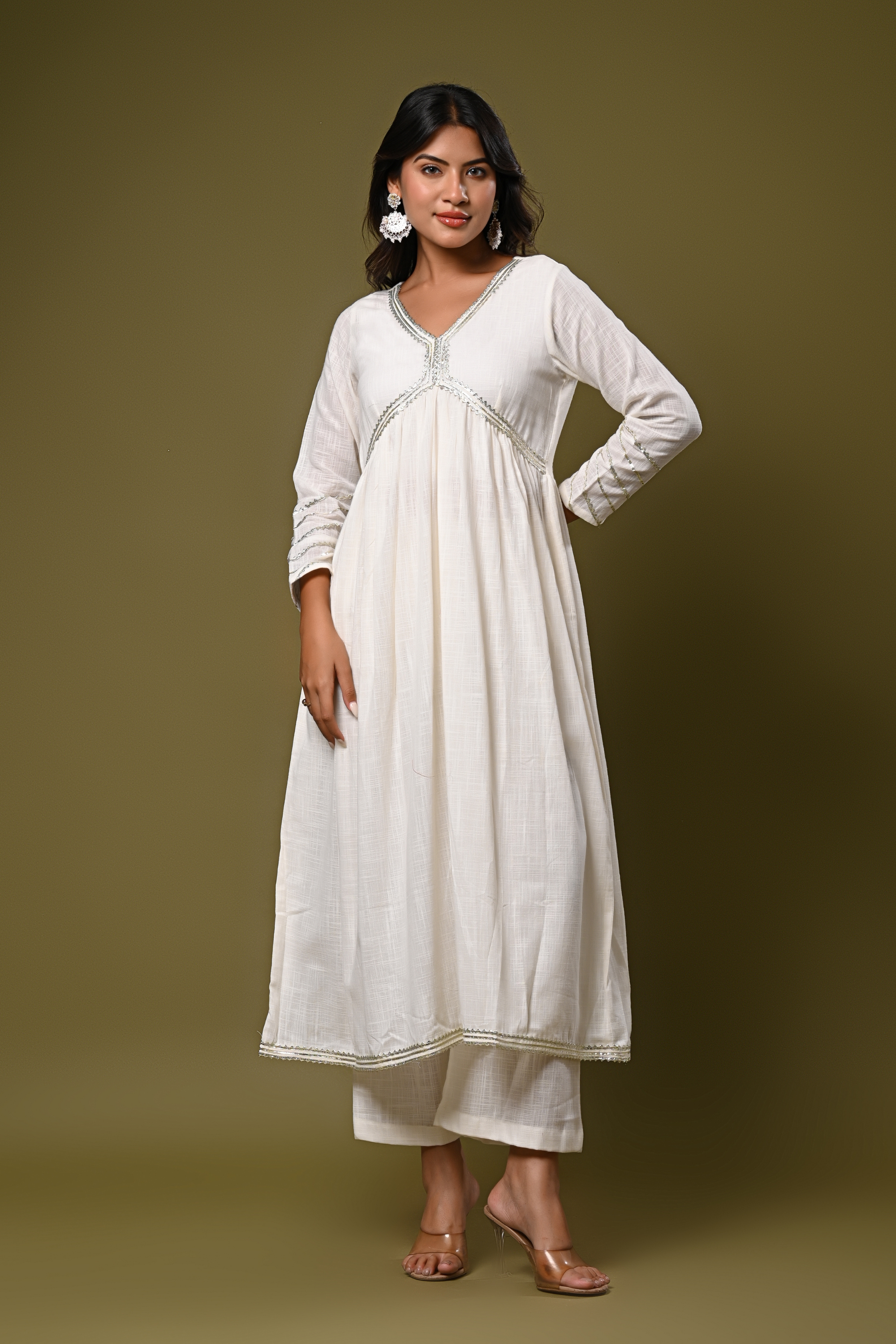 Elegant white anarkali kurta with palazzo set