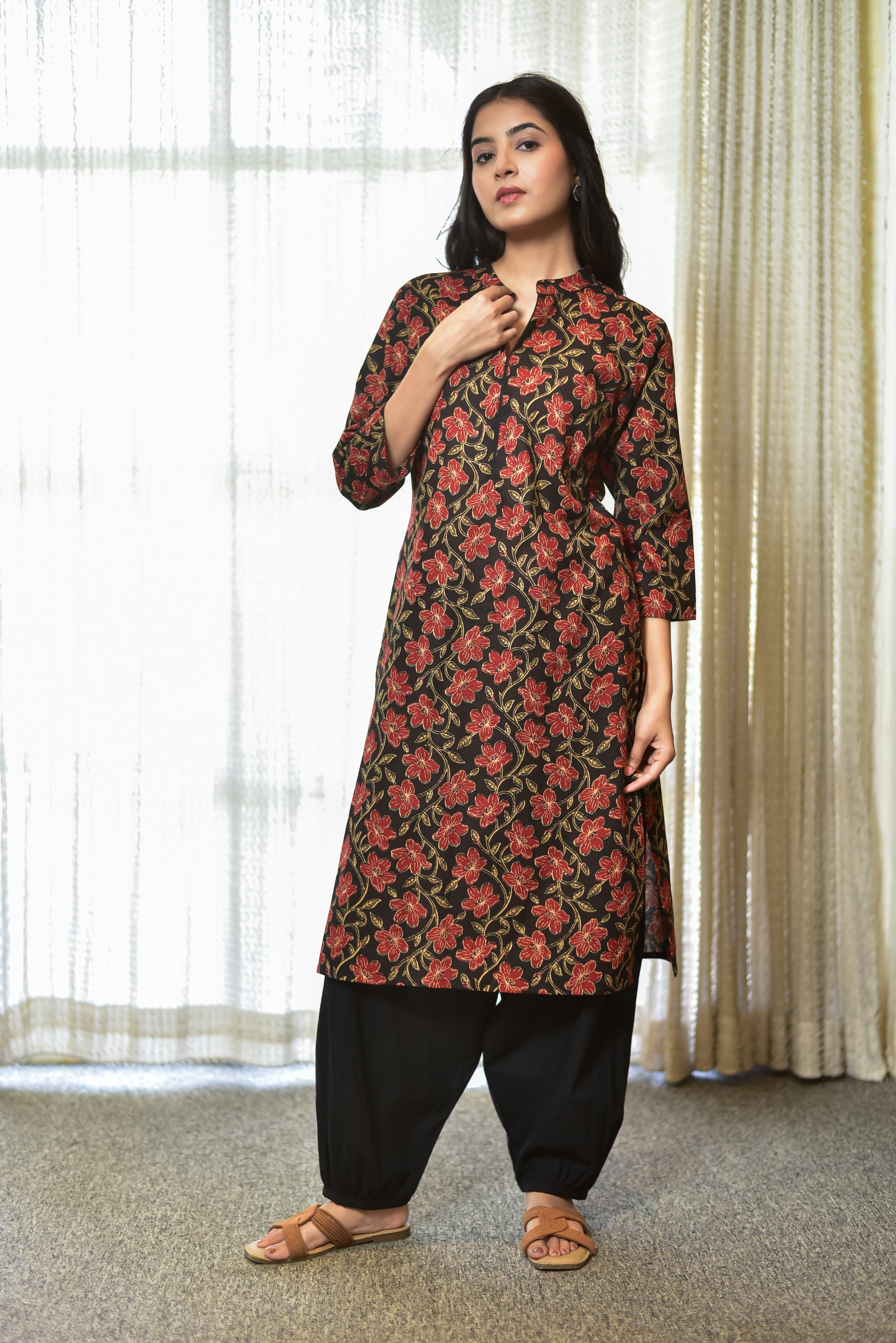 Relaxed Cotton Salwar Set (Black)