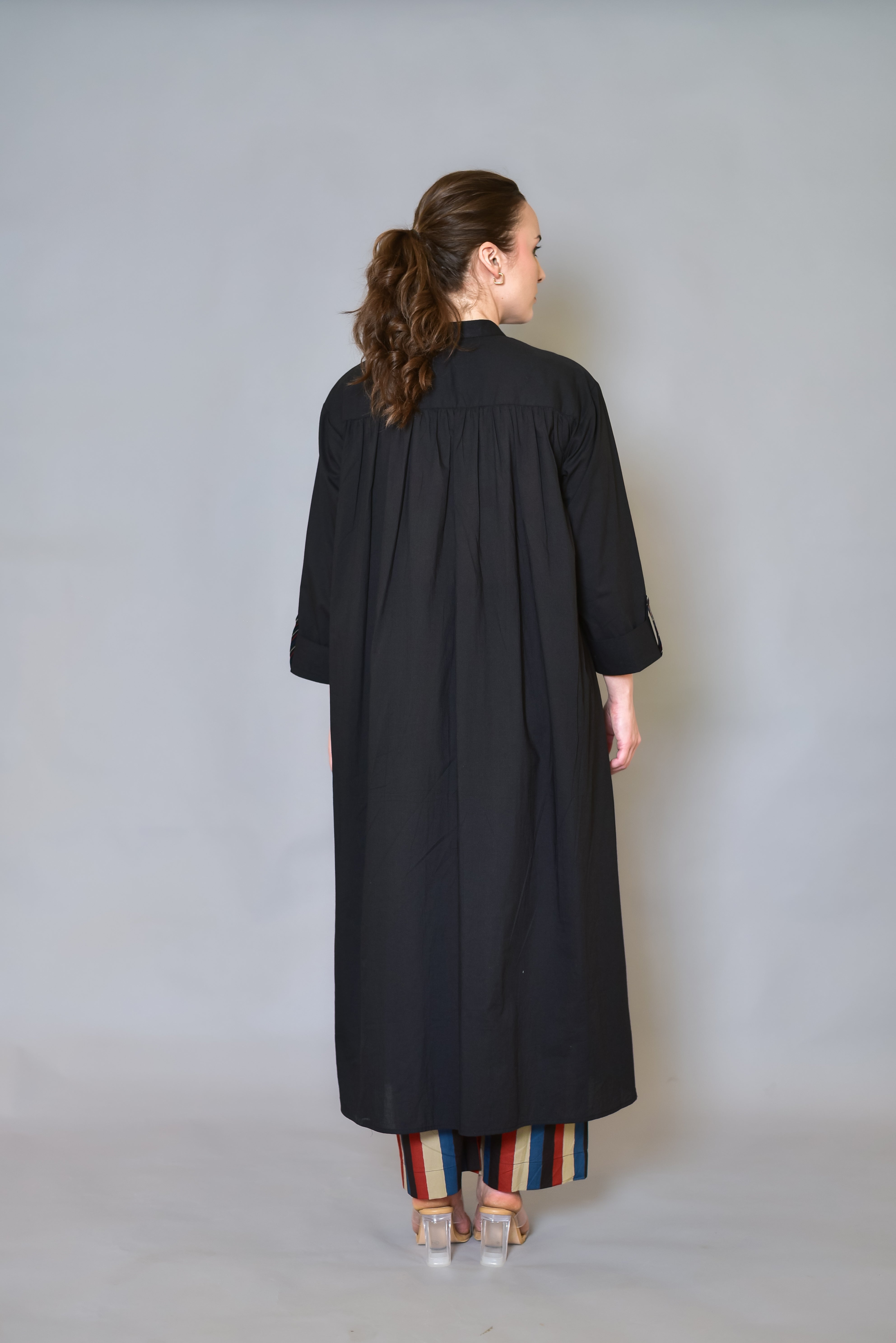 Solid Black Kurta and Stripe Pant Set