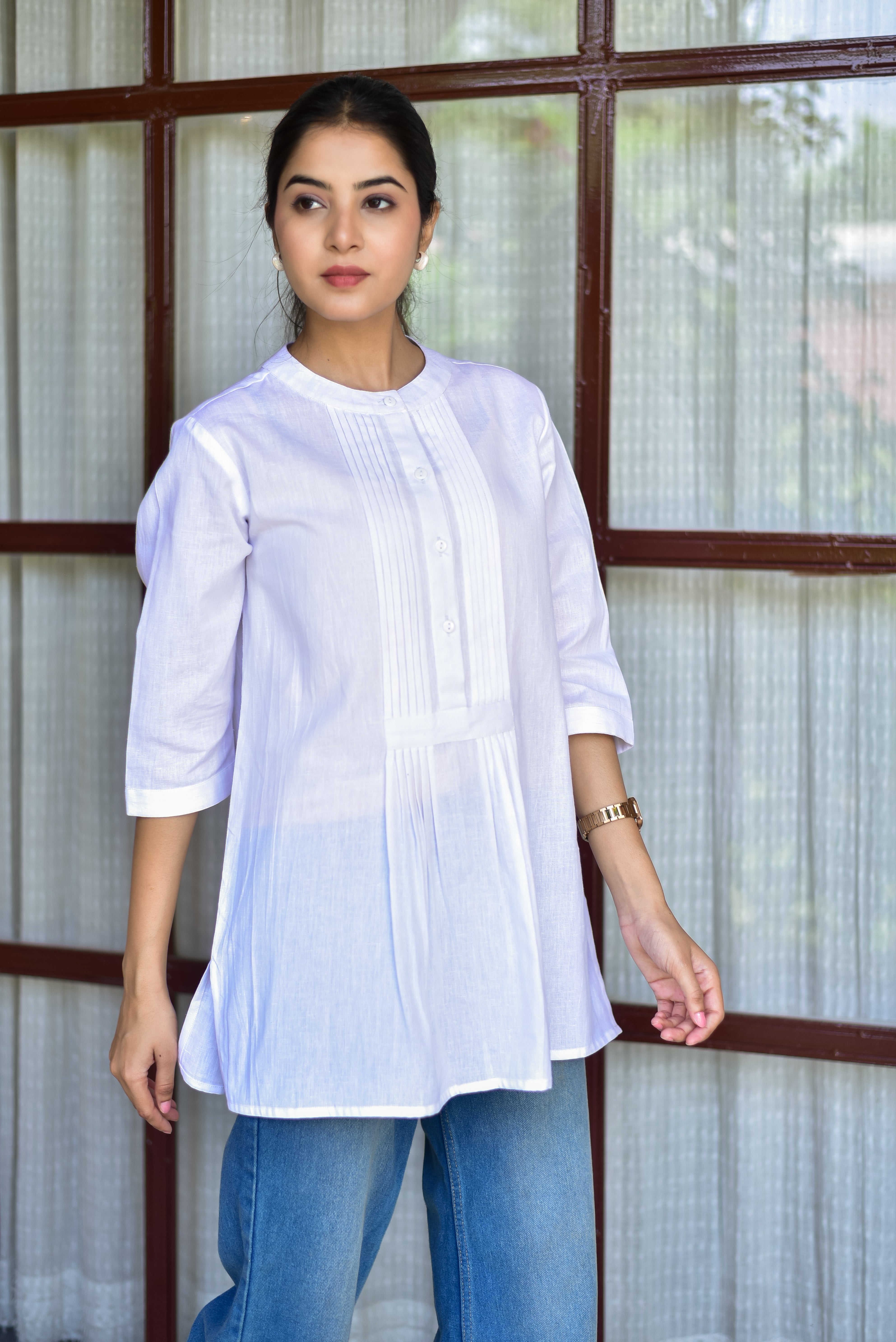 White Pin-Tuck Tunic