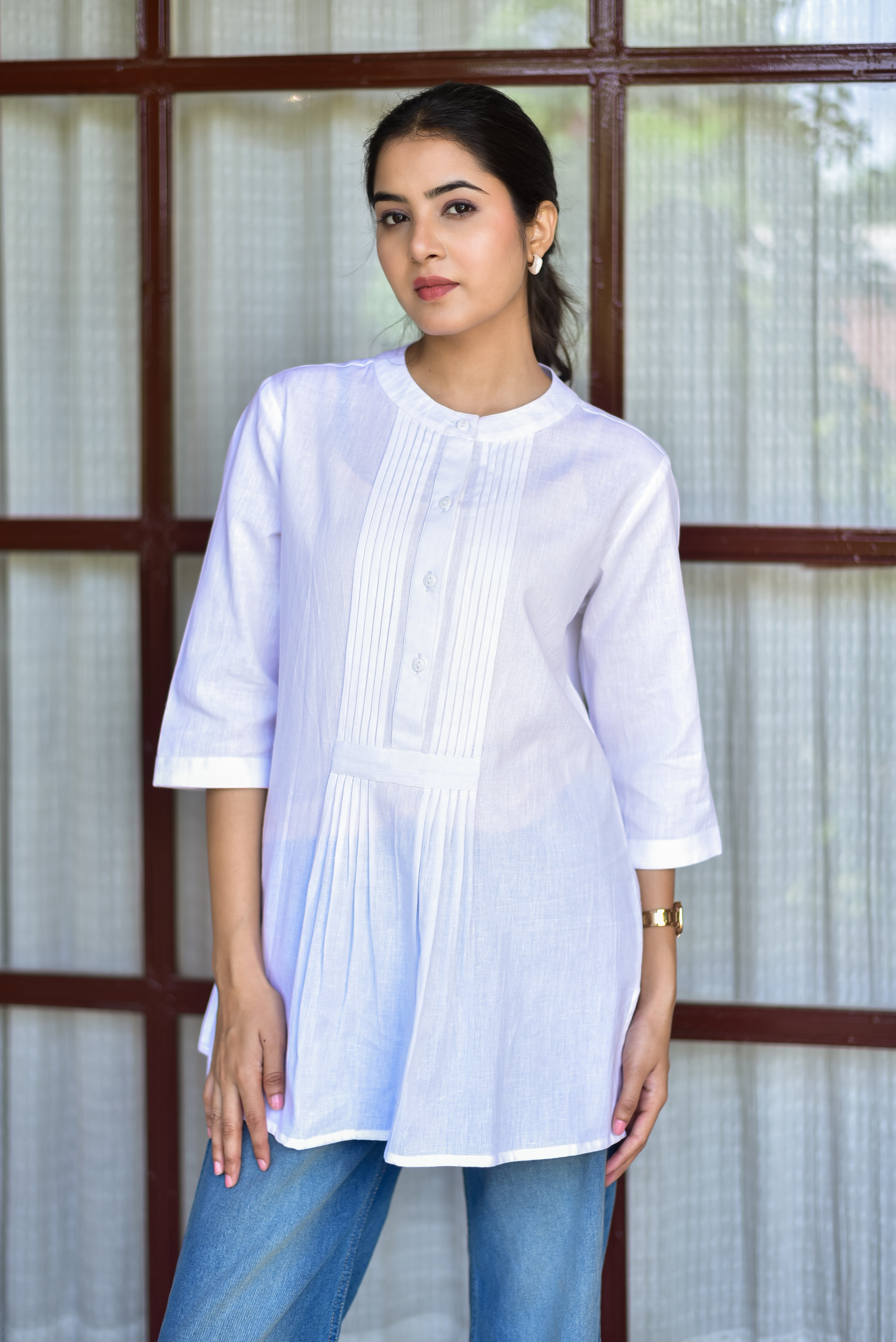 White Pin-Tuck Tunic