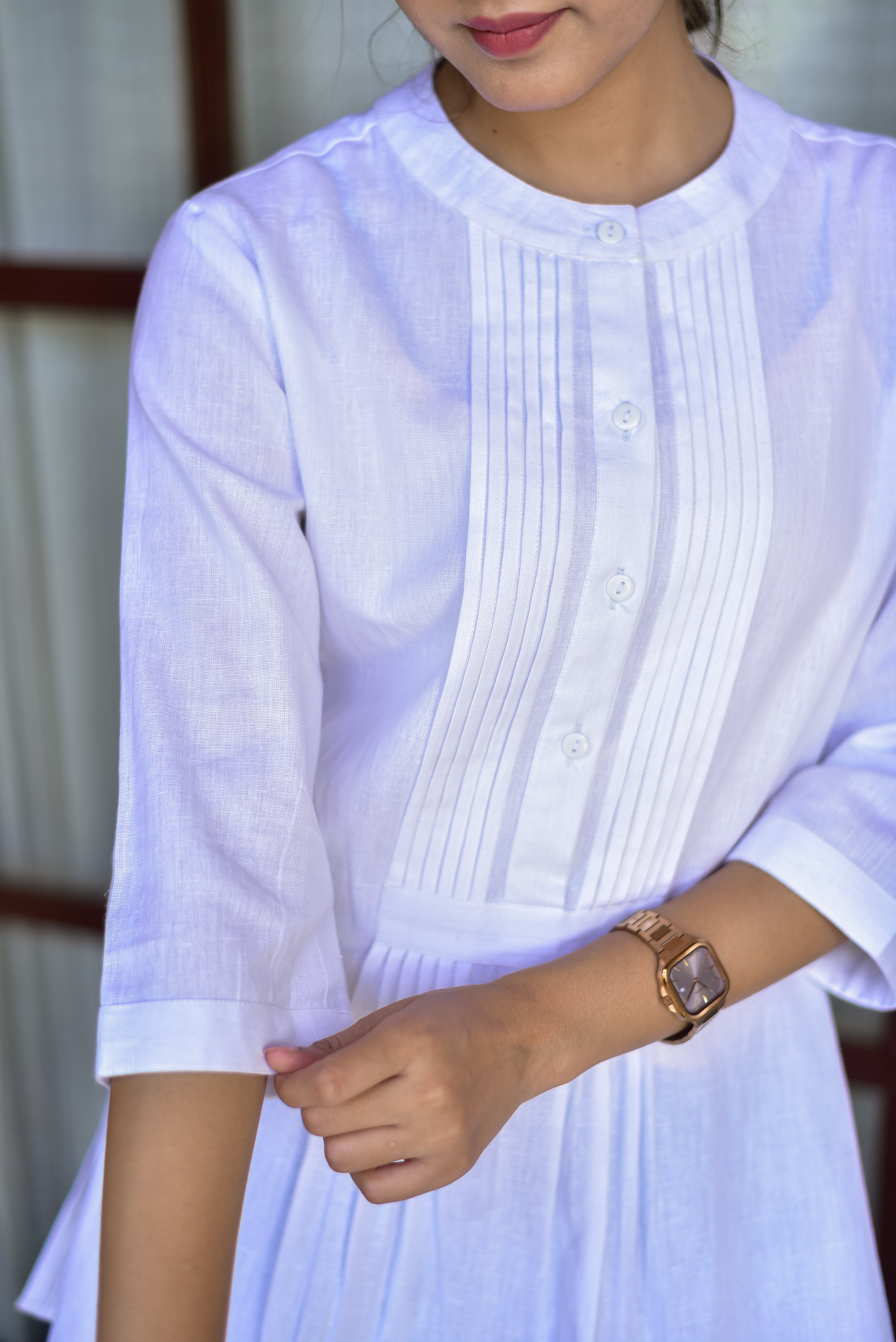 White Pin-Tuck Tunic