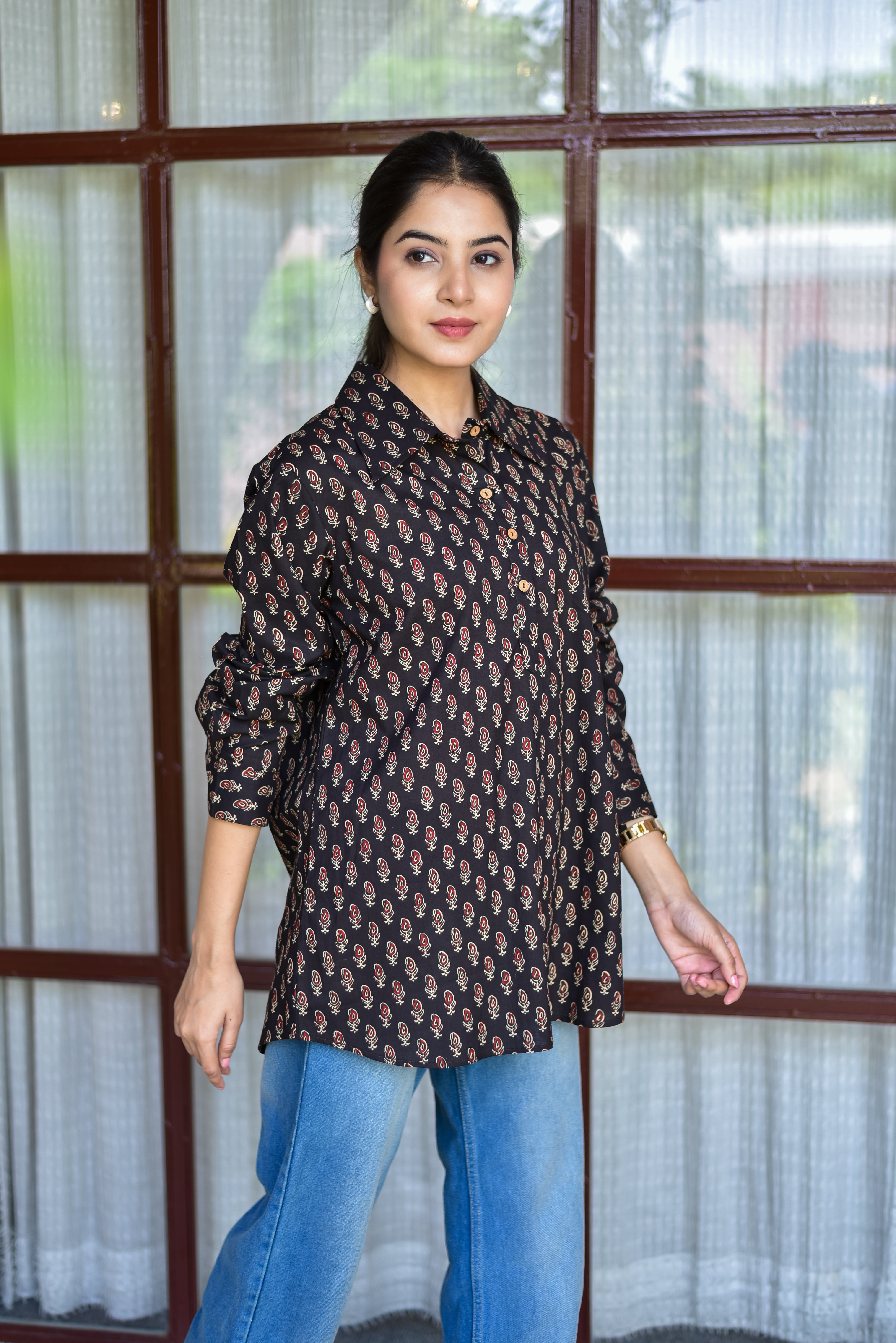 Printed Black Cotton Shirt