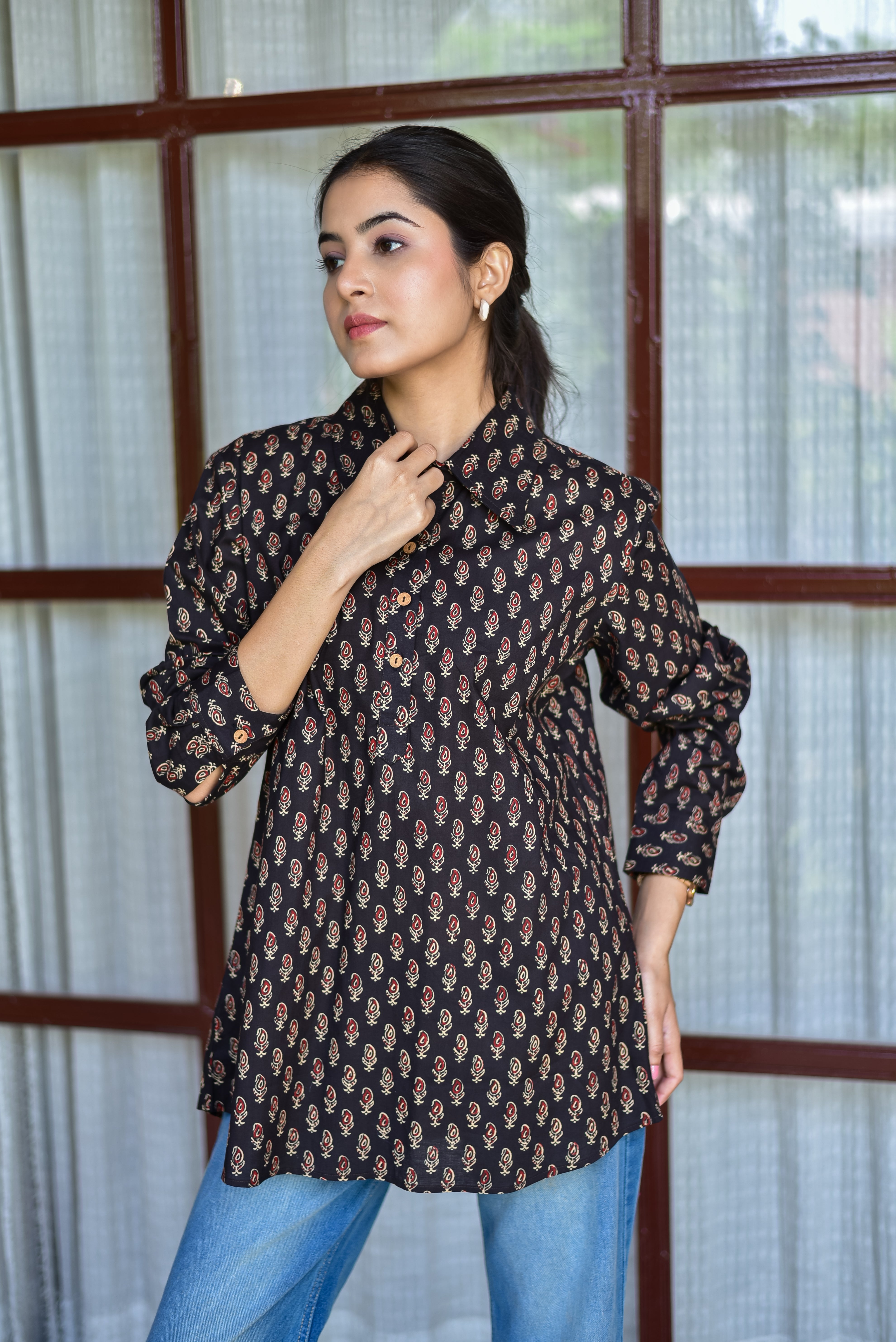 Printed Black Cotton Shirt