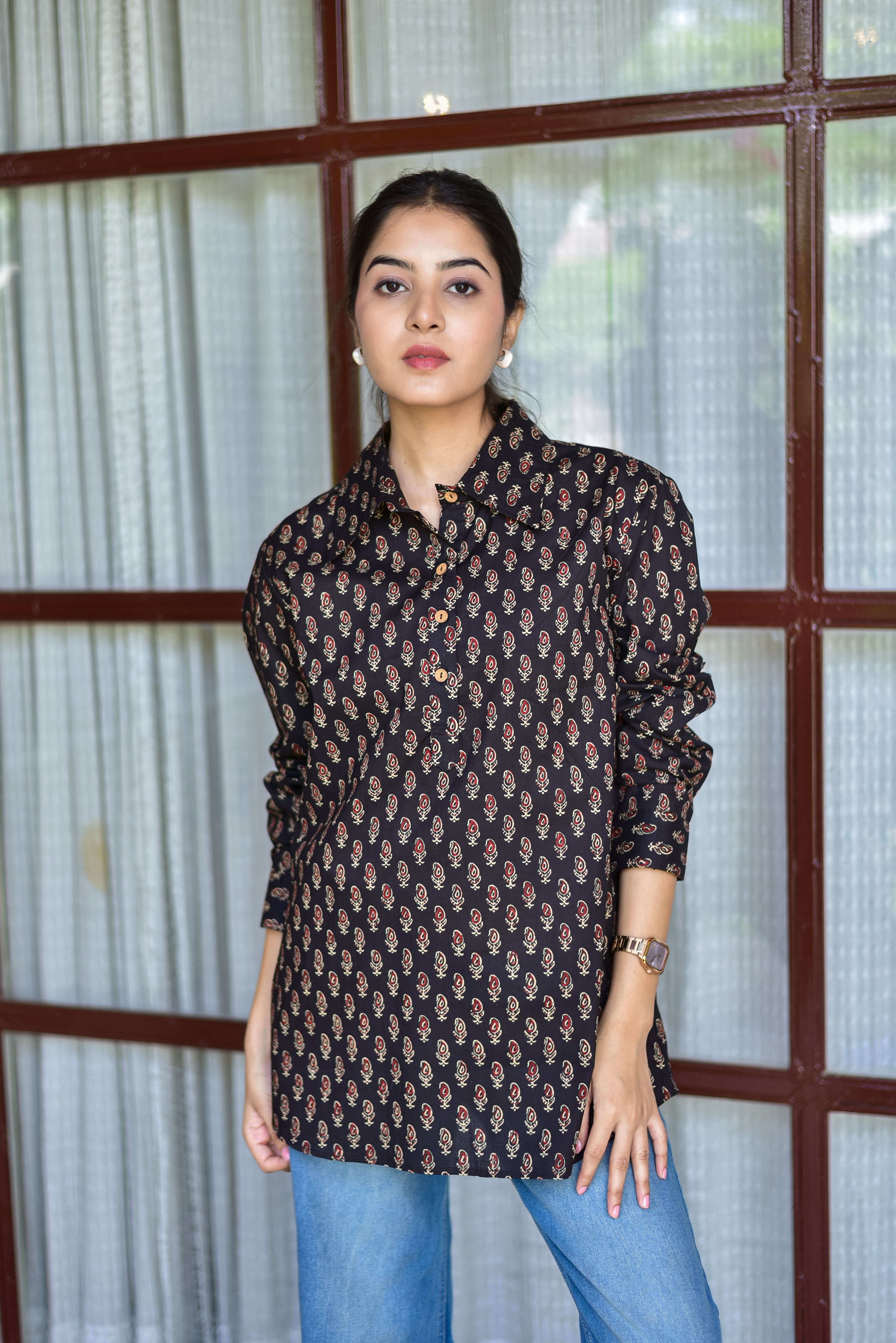 Printed Black Cotton Shirt
