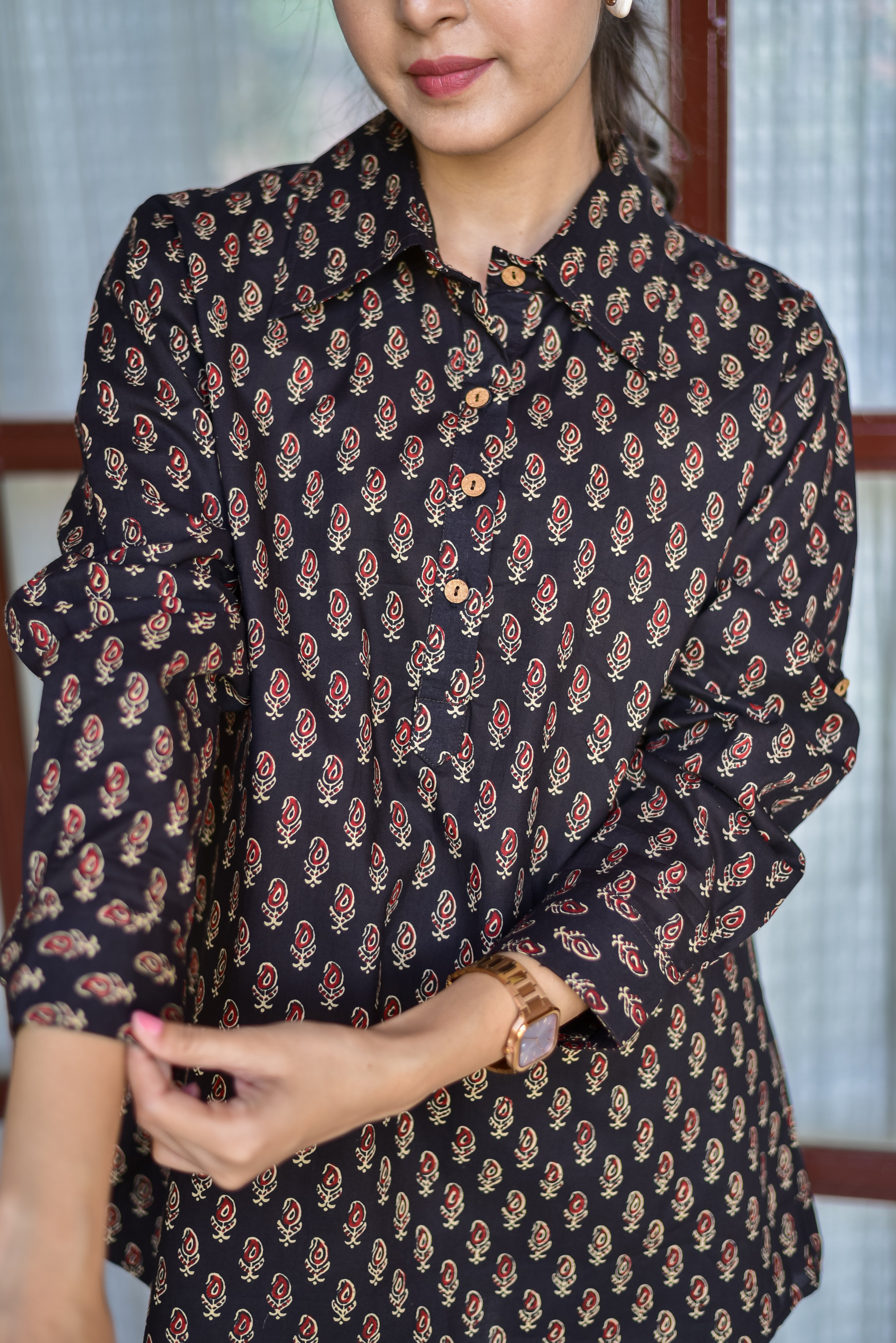 Printed Black Cotton Shirt