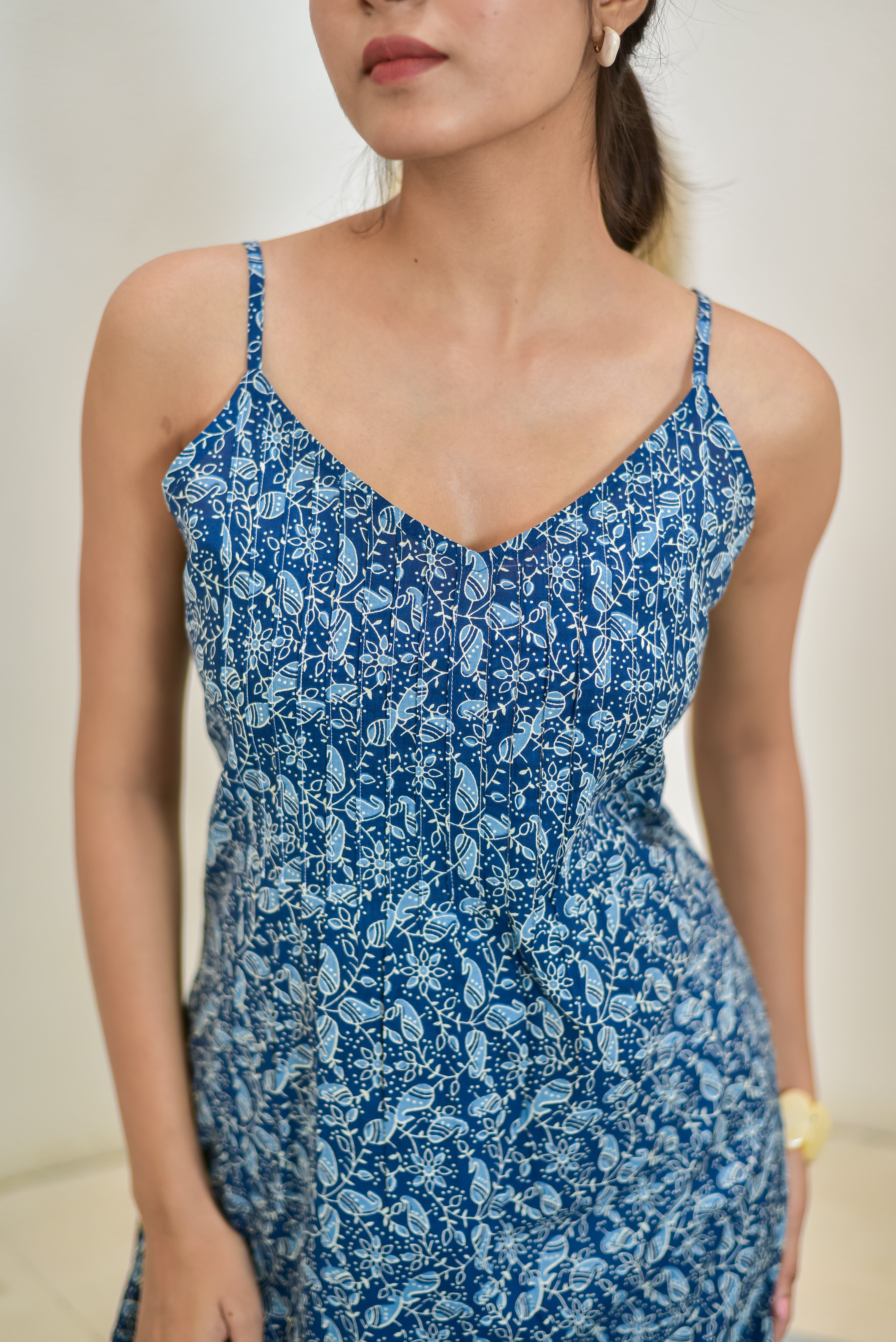 Blue Floral Sleeveless Kurti