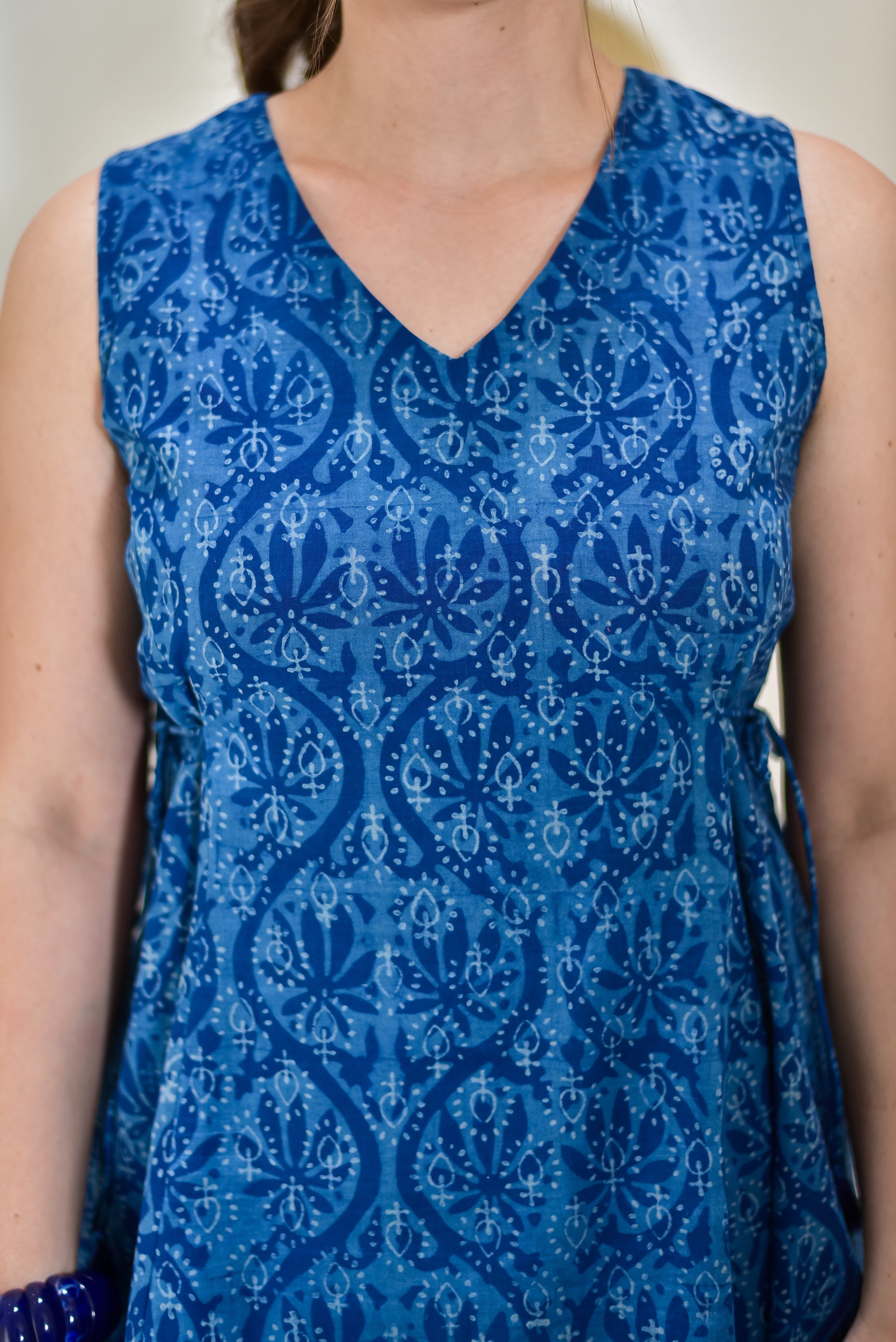 Indigo Block Print A-Line Tunic (V-Neck)