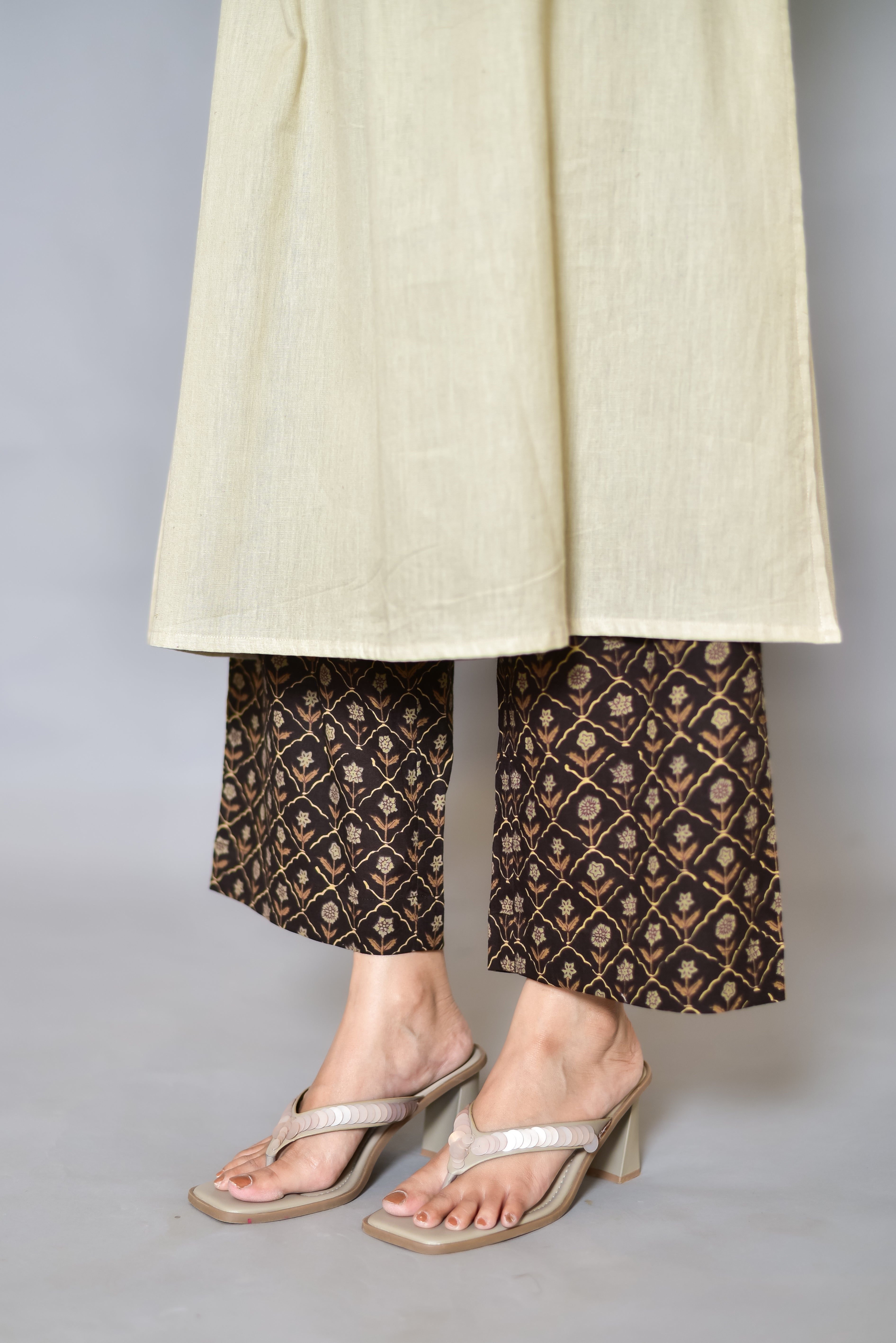 Beige Gathered Kurta Set