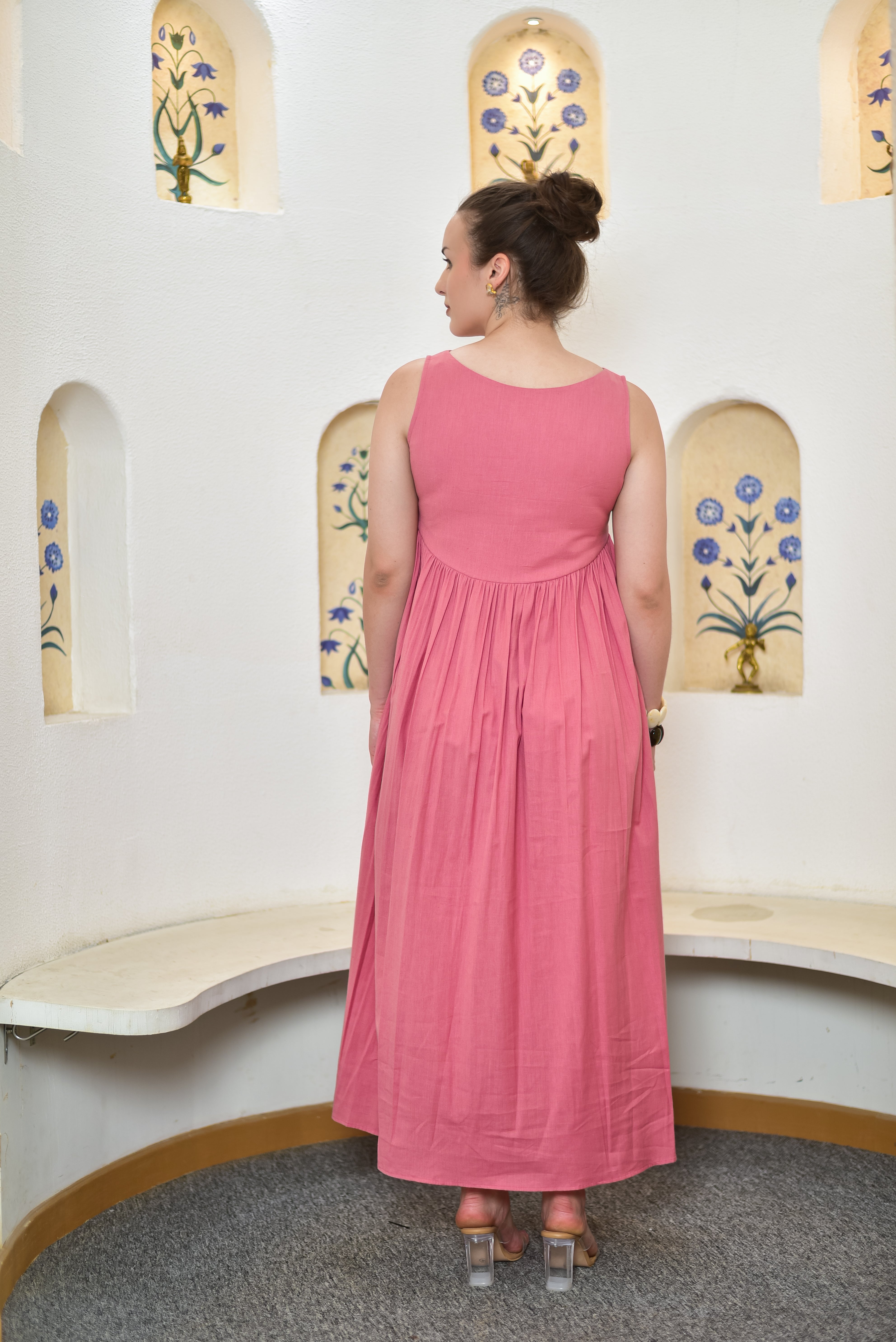 Solid Pink Cotton Dress
