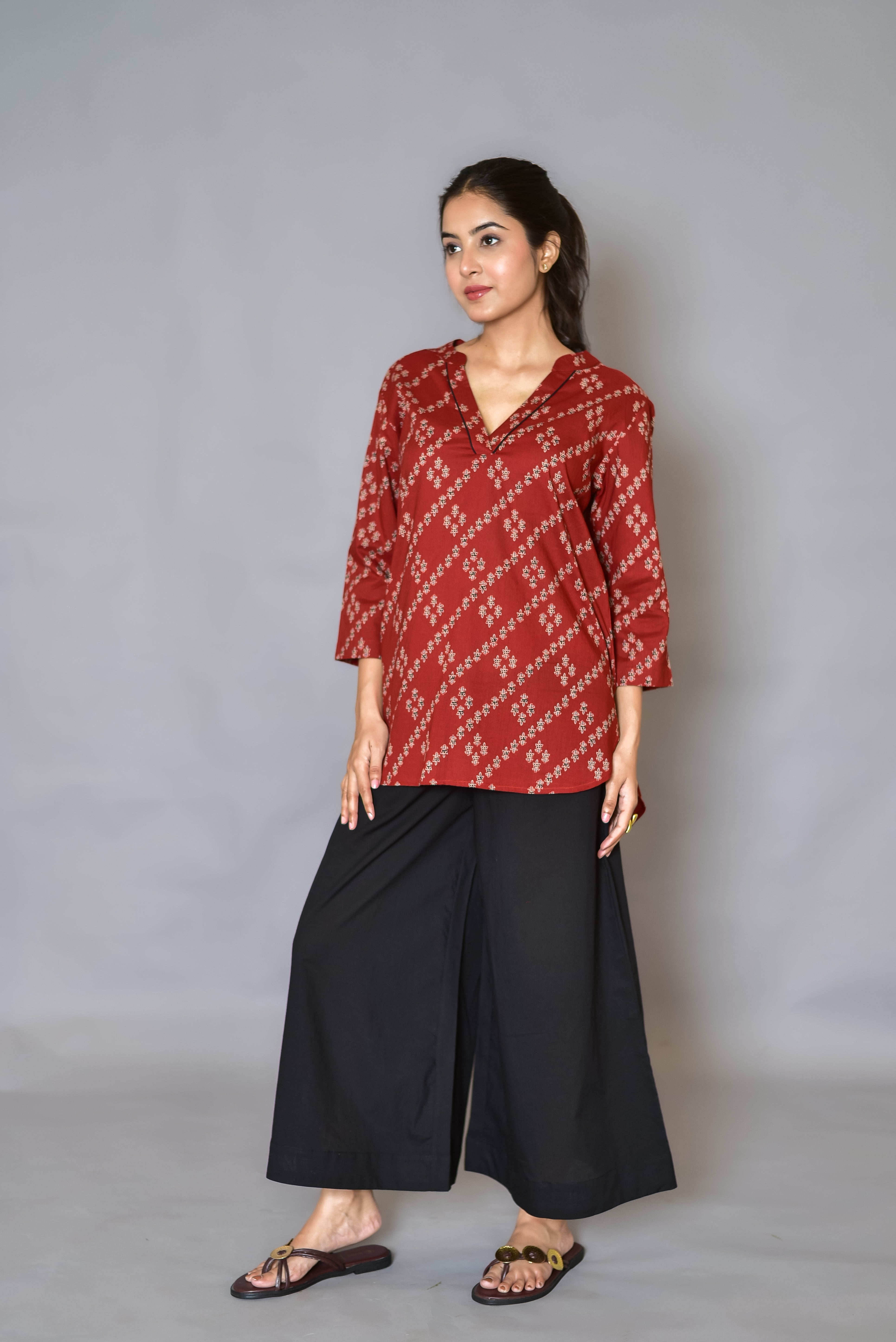 Printed High-Low Top and Flared Pant Set