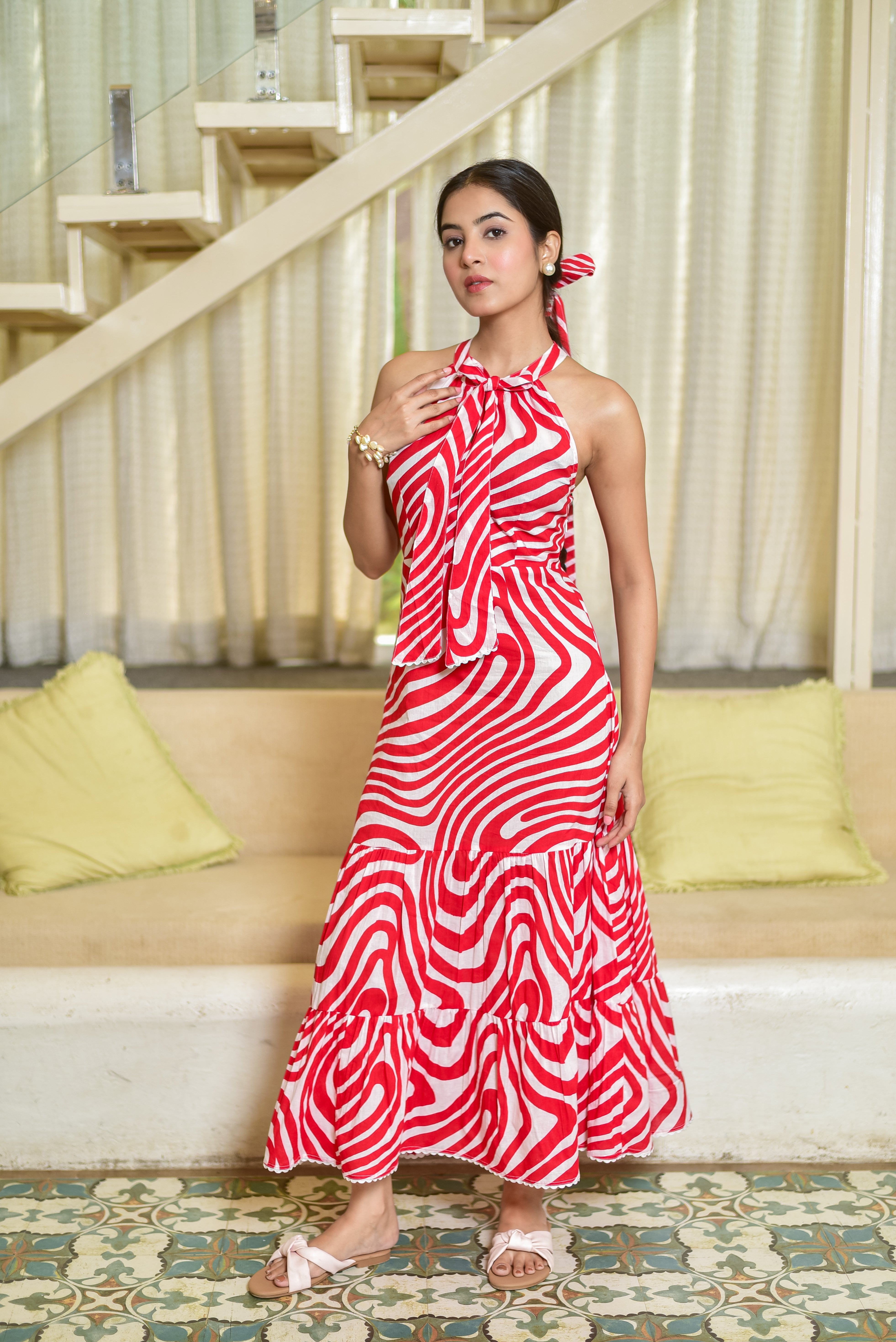 Crimson Tiered Halter Dress