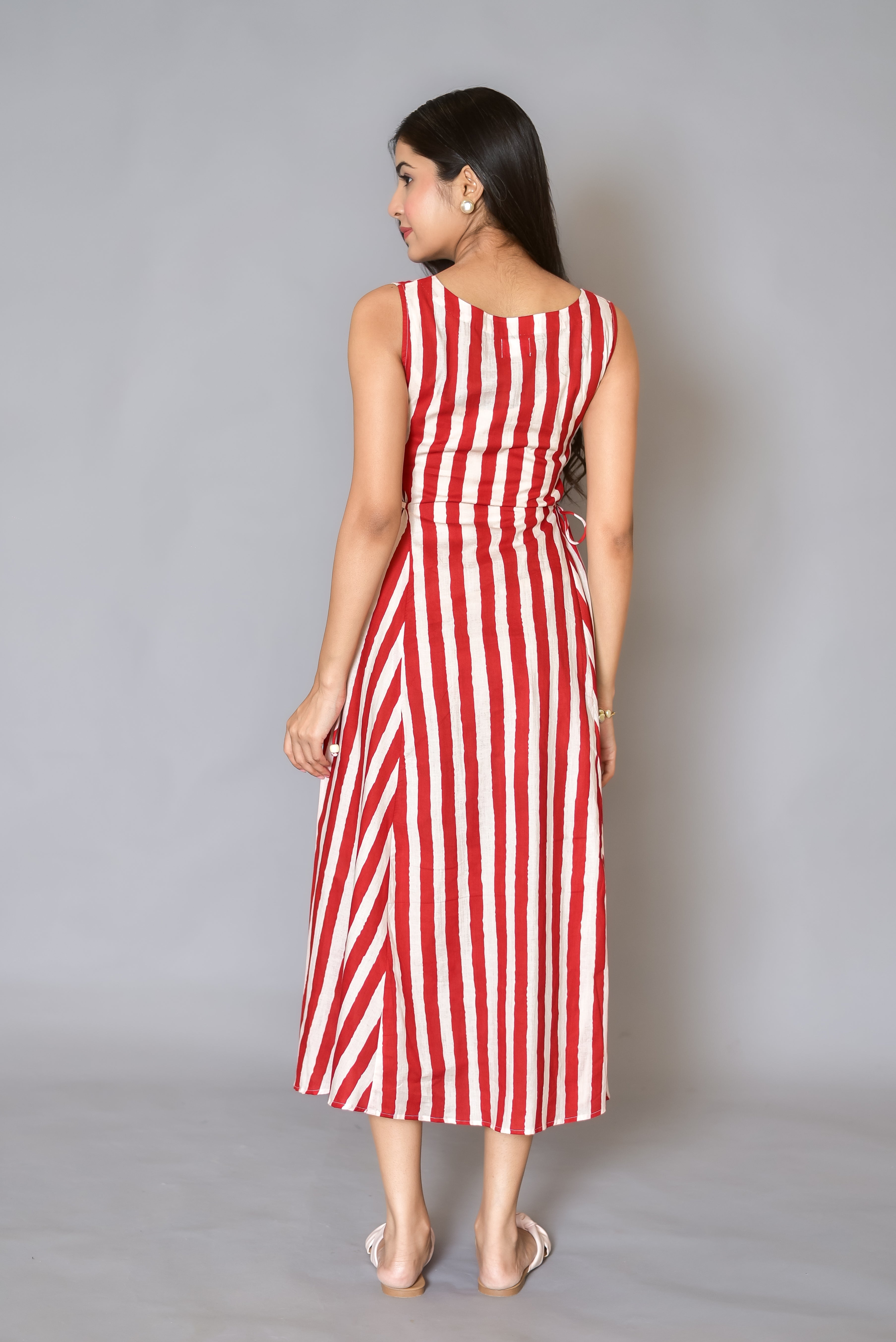 Red and White Striped Cotton Dress