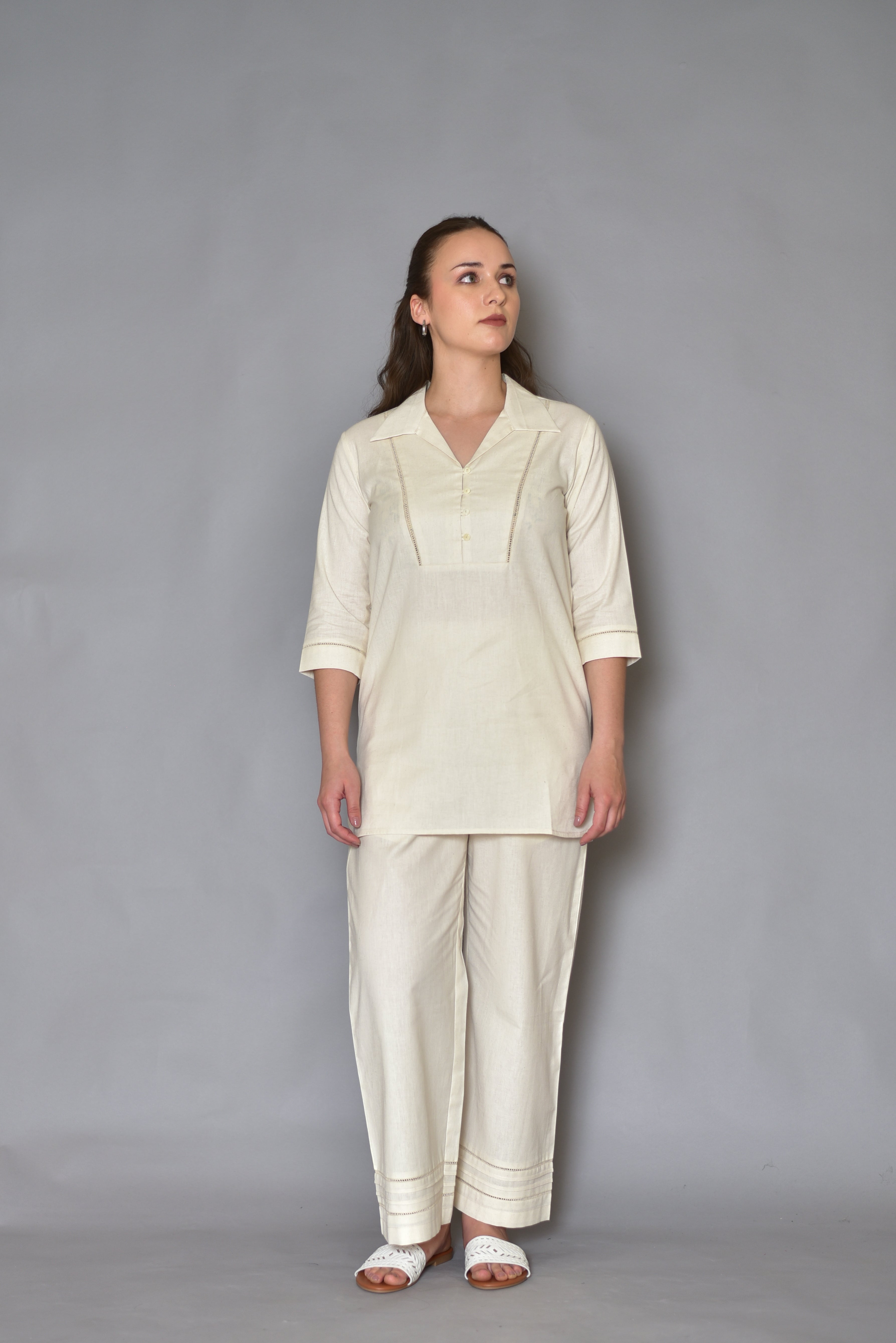 White Cotton Flex Formal Co-ord Set