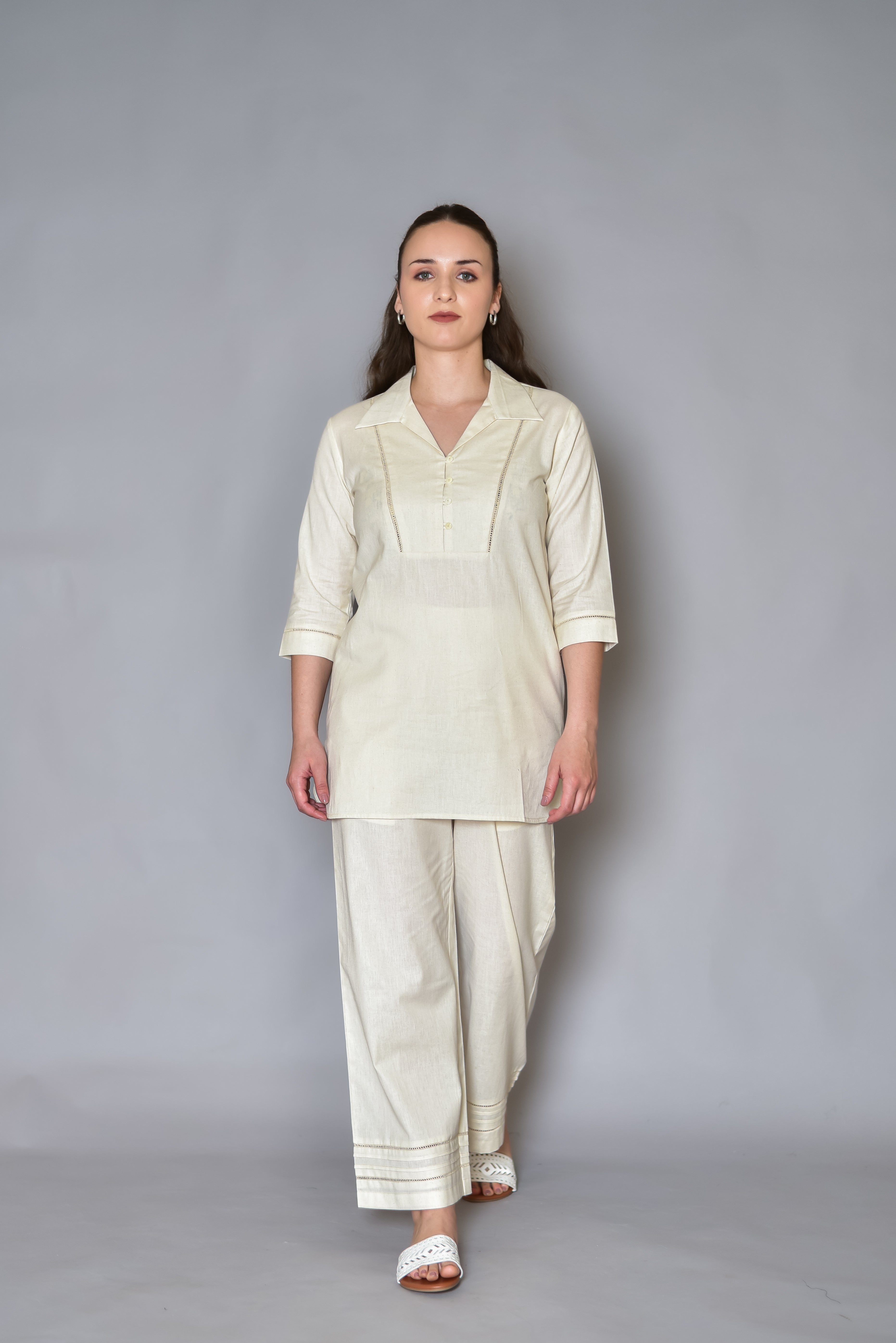 White Cotton Flex Formal Co-ord Set