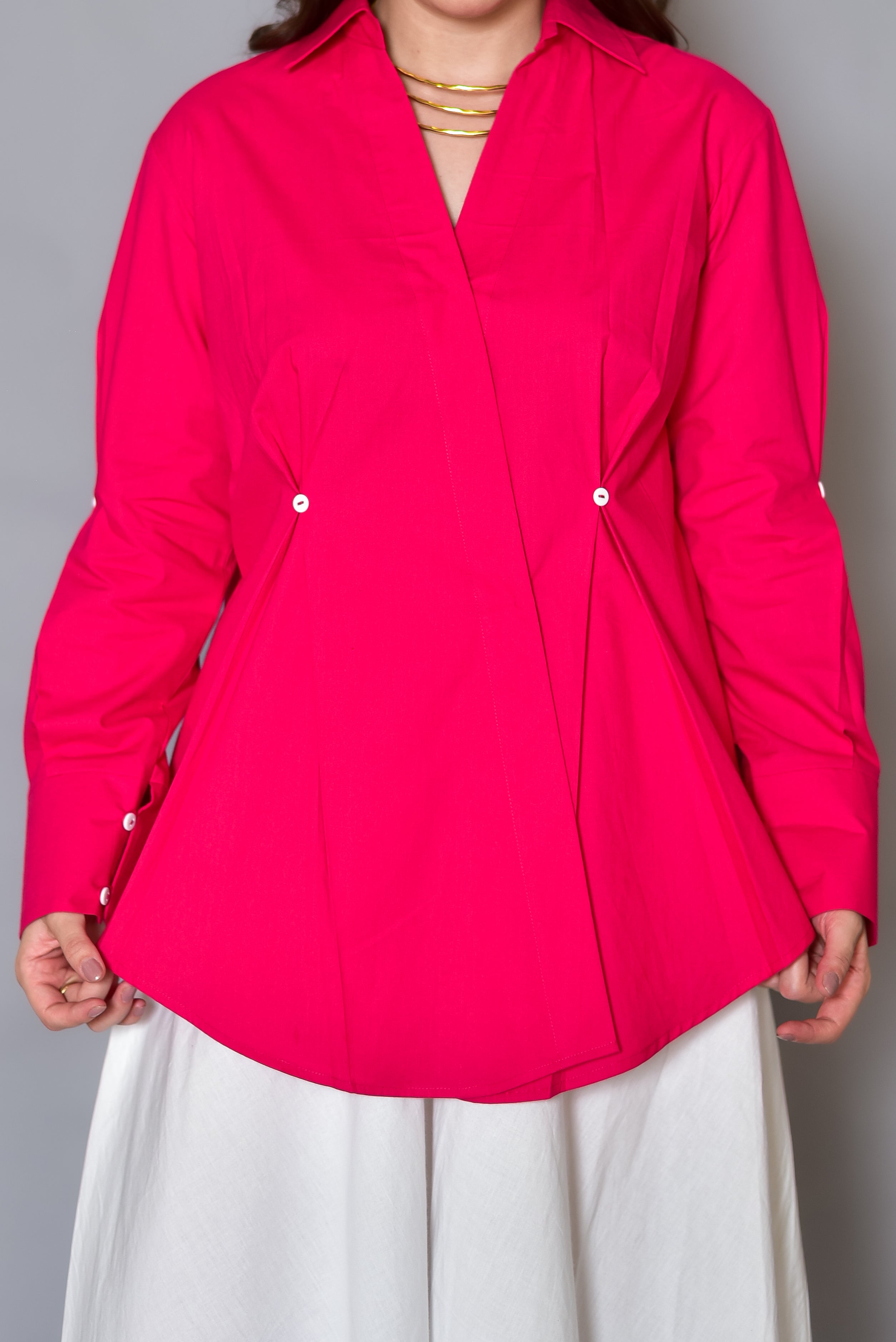 Hot Pink Statement Pleated Shirt
