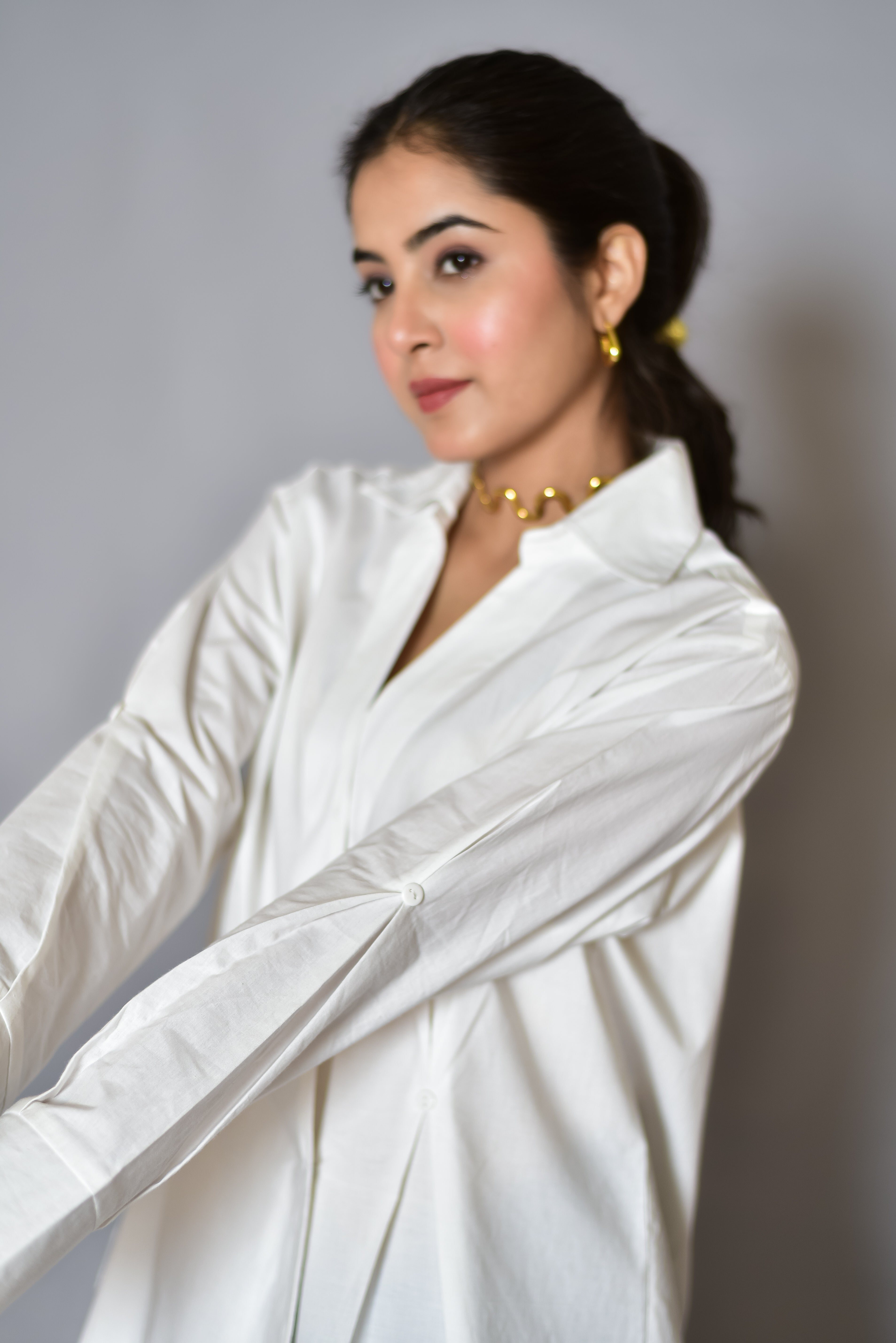 Classic White Statement Pleated Shirt