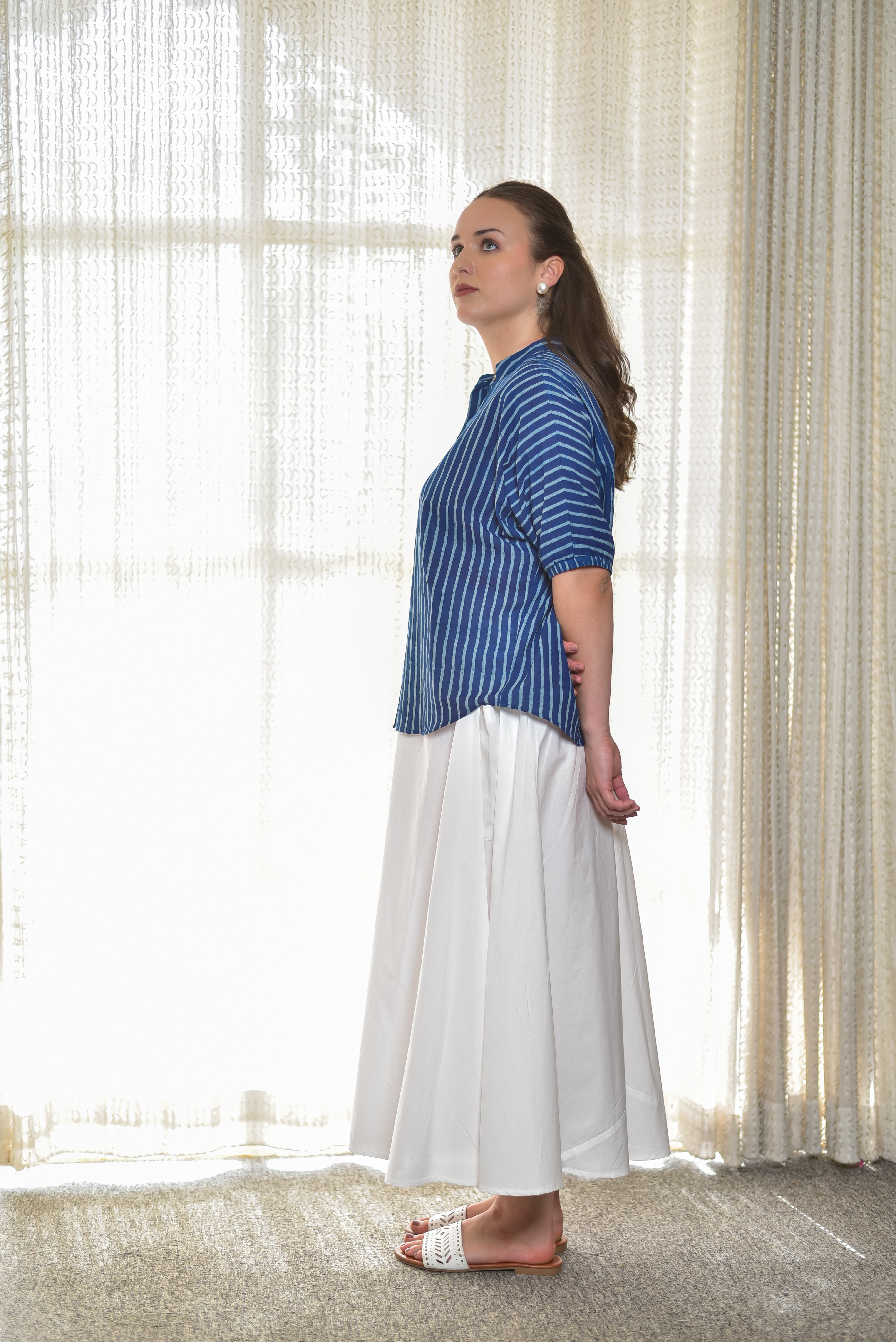 Blue Striped Block Print Shirt