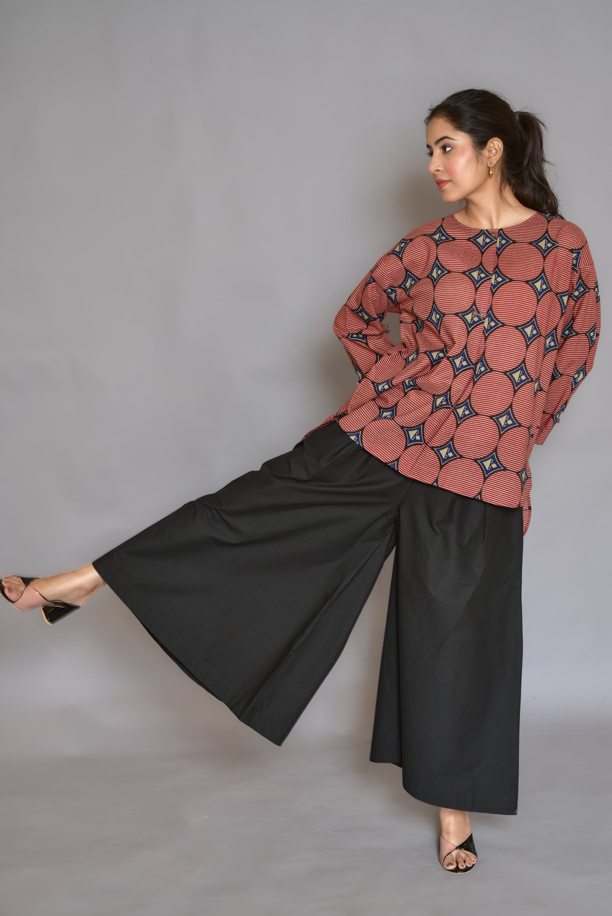 Black Cotton Wide-Leg Culottes
