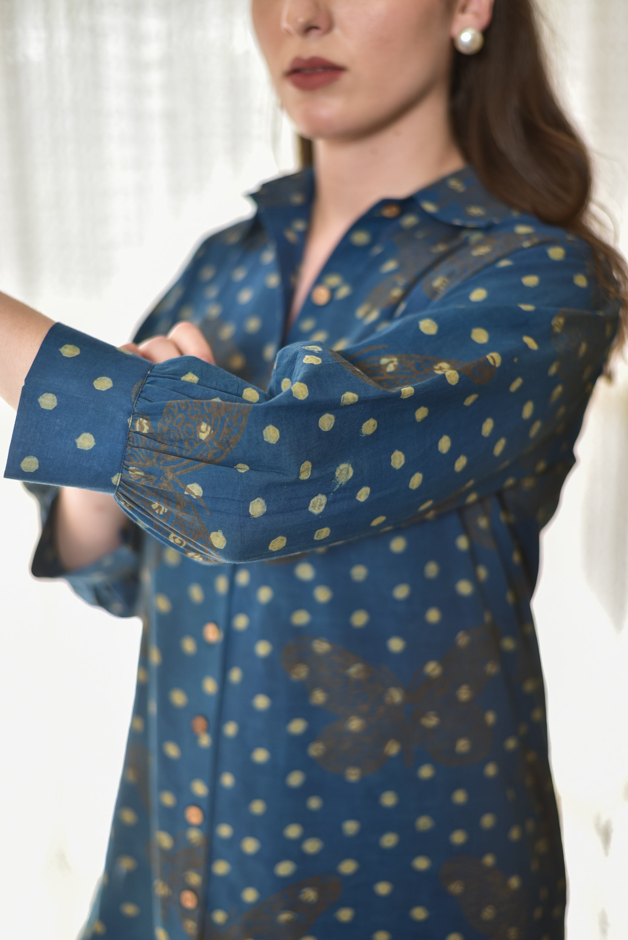 Indigo Butterfly Block-Print Shirt