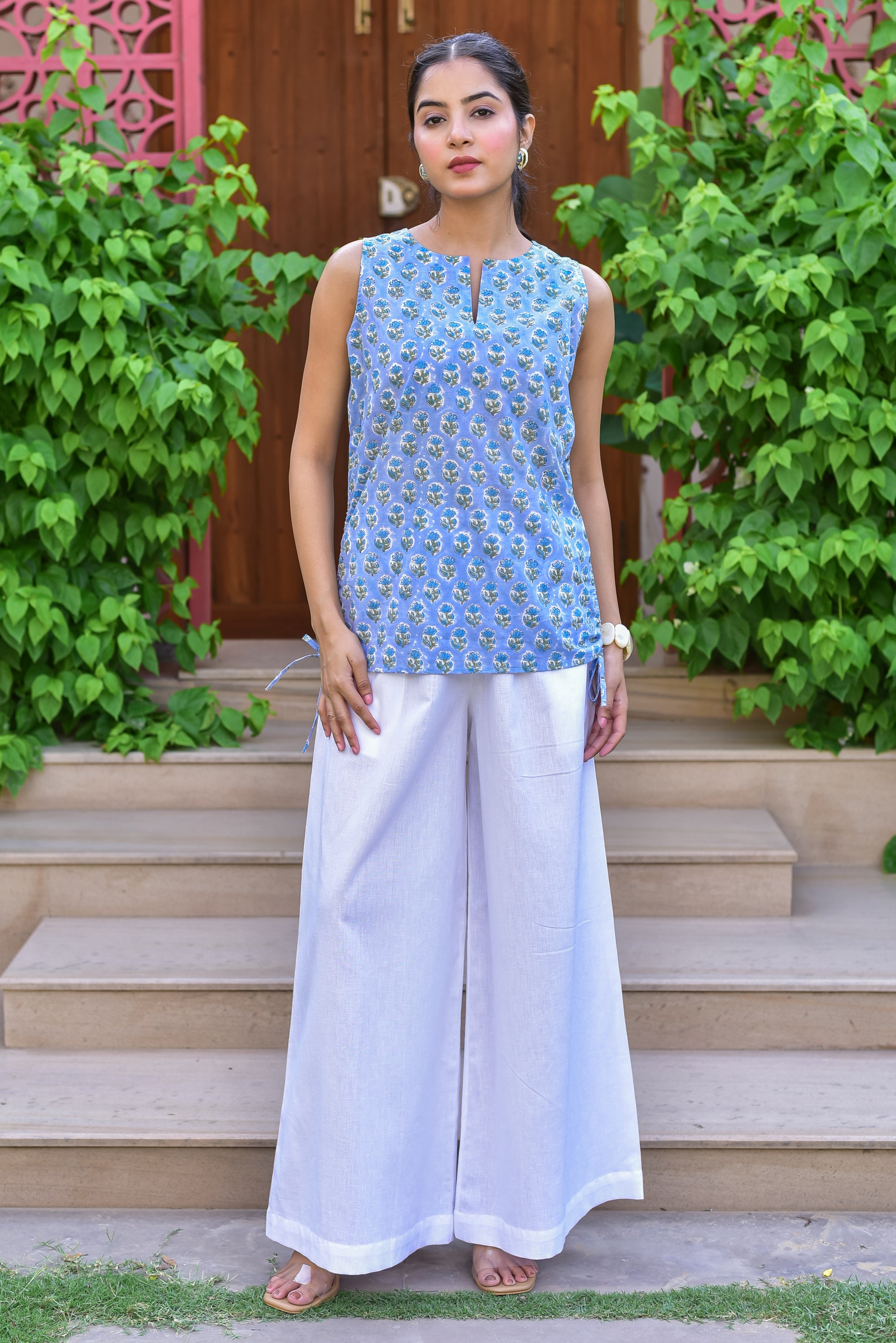 The Breezy Blue Floral Block-Print Top