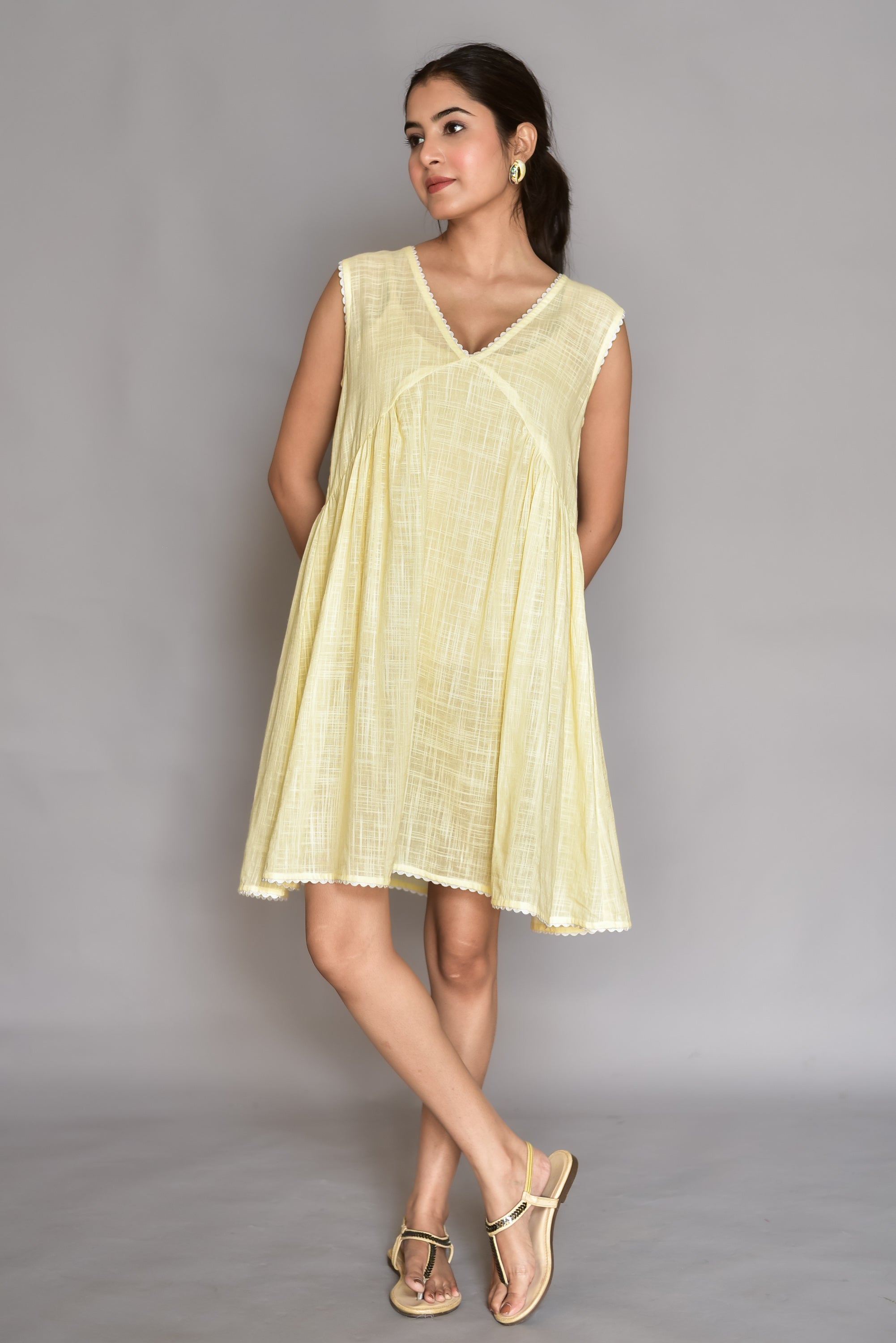 Pastel Yellow Flared Cotton Dress