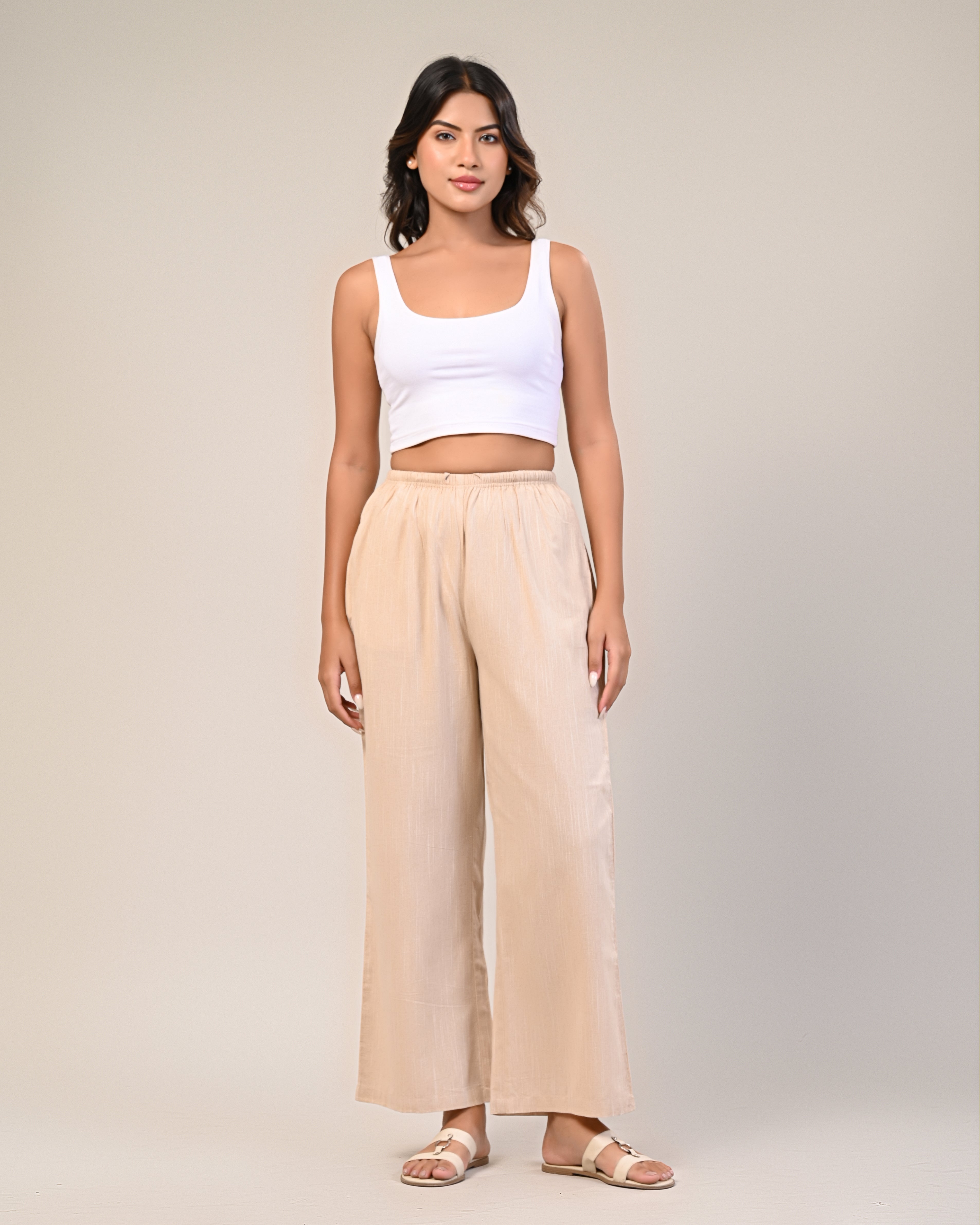Women’s Beige Wide-Leg Pants