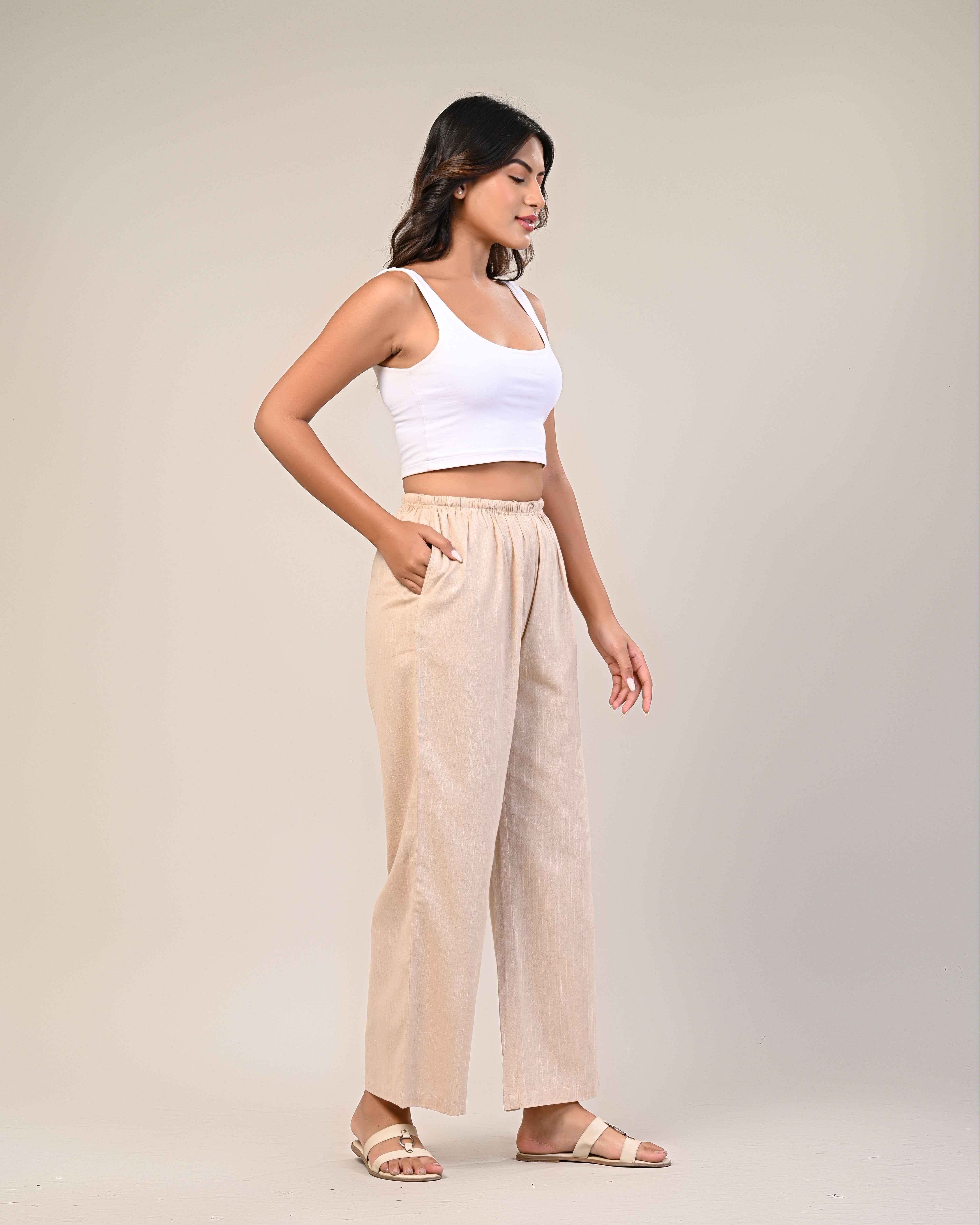 Women’s Beige Wide-Leg Pants