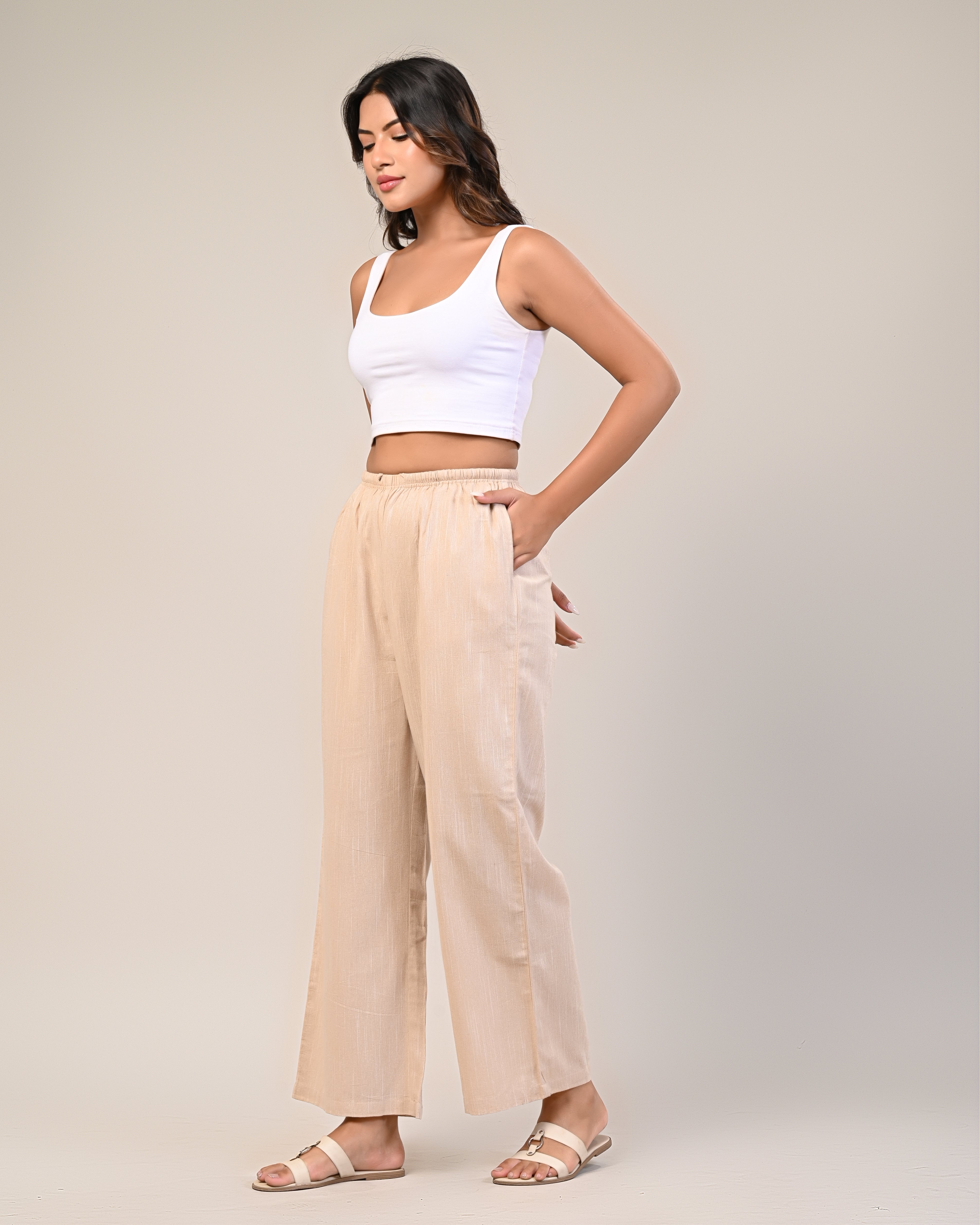 Women’s Beige Wide-Leg Pants