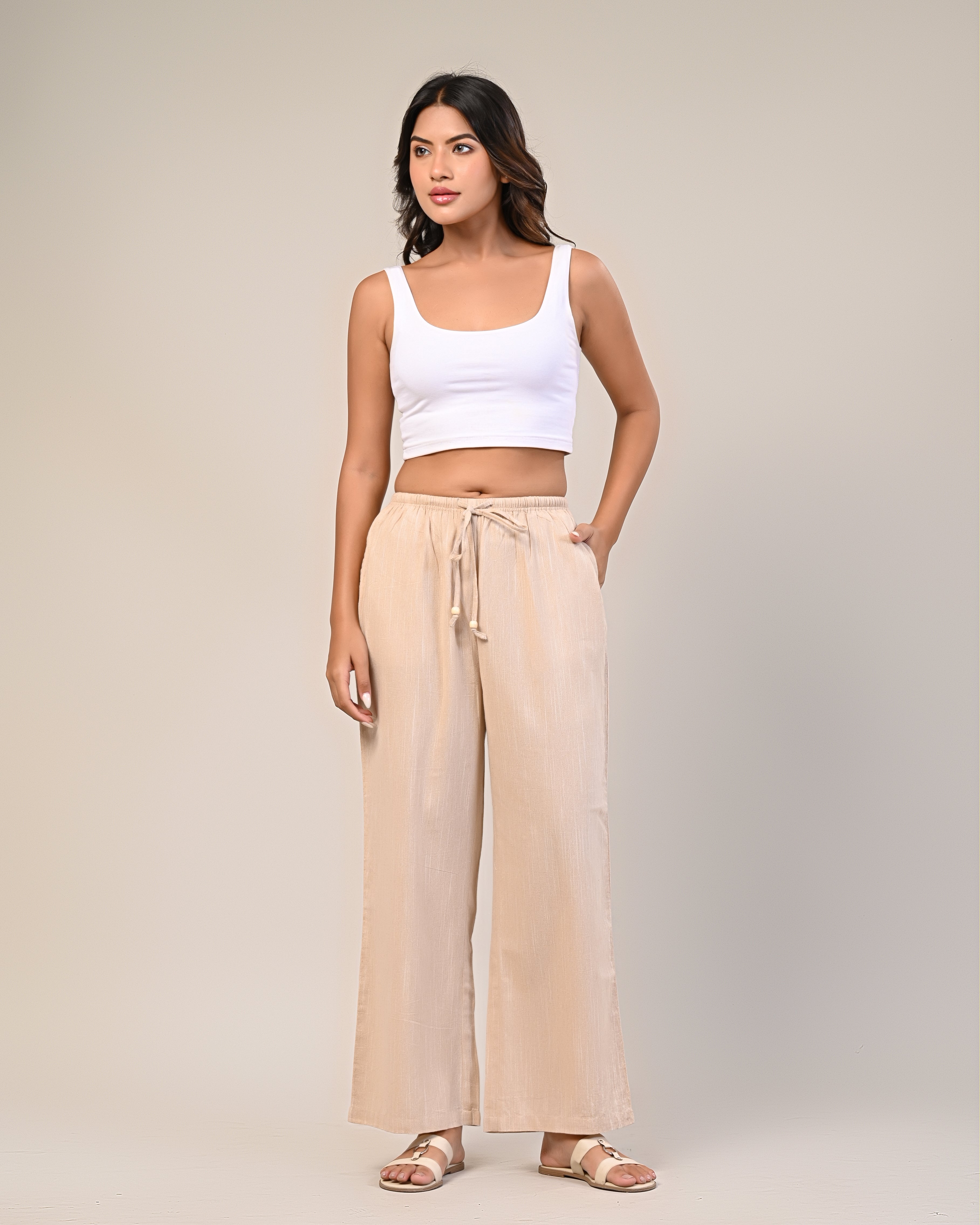 Women’s Beige Wide-Leg Pants