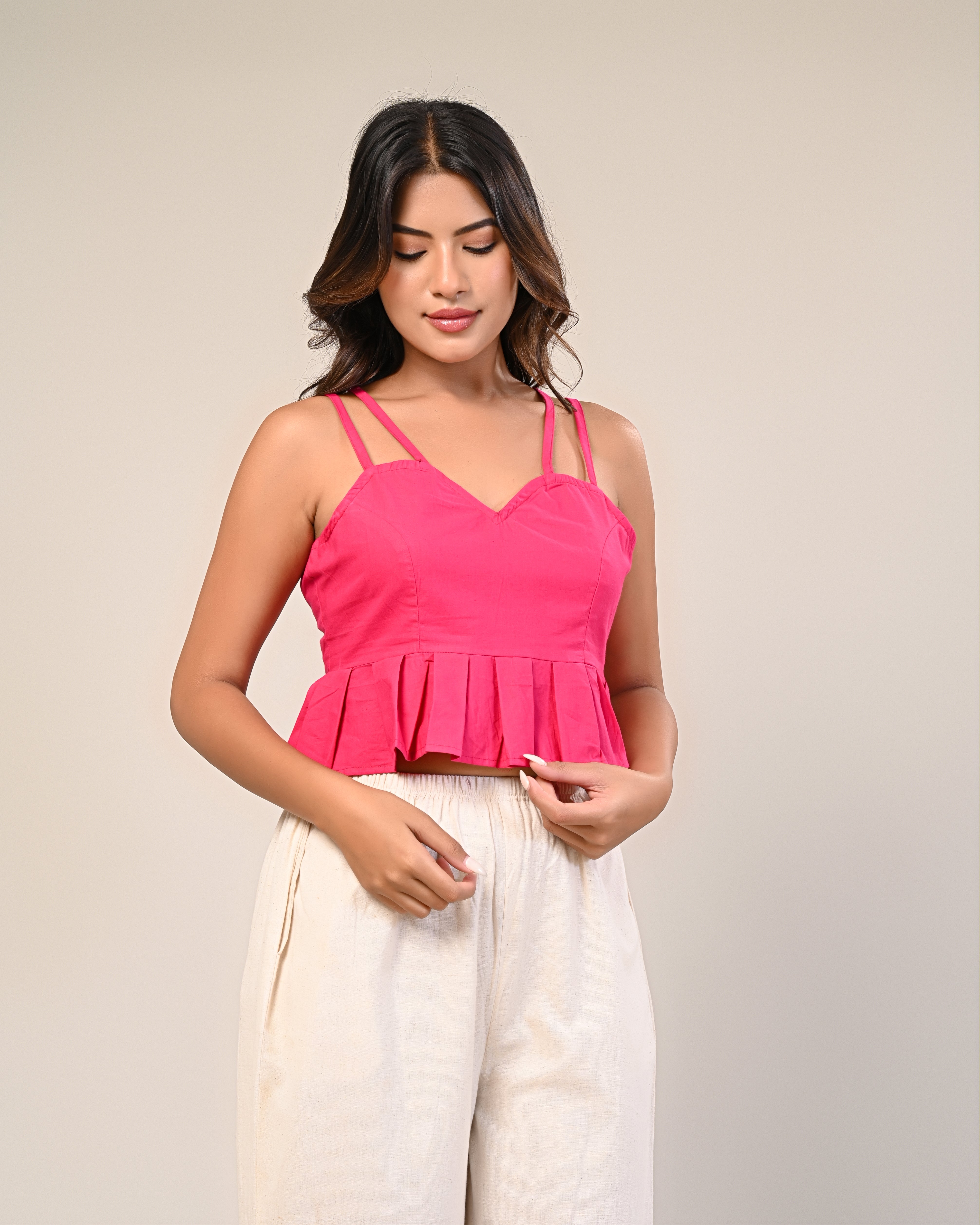 Hot Pink Strappy Peplum Crop Top
