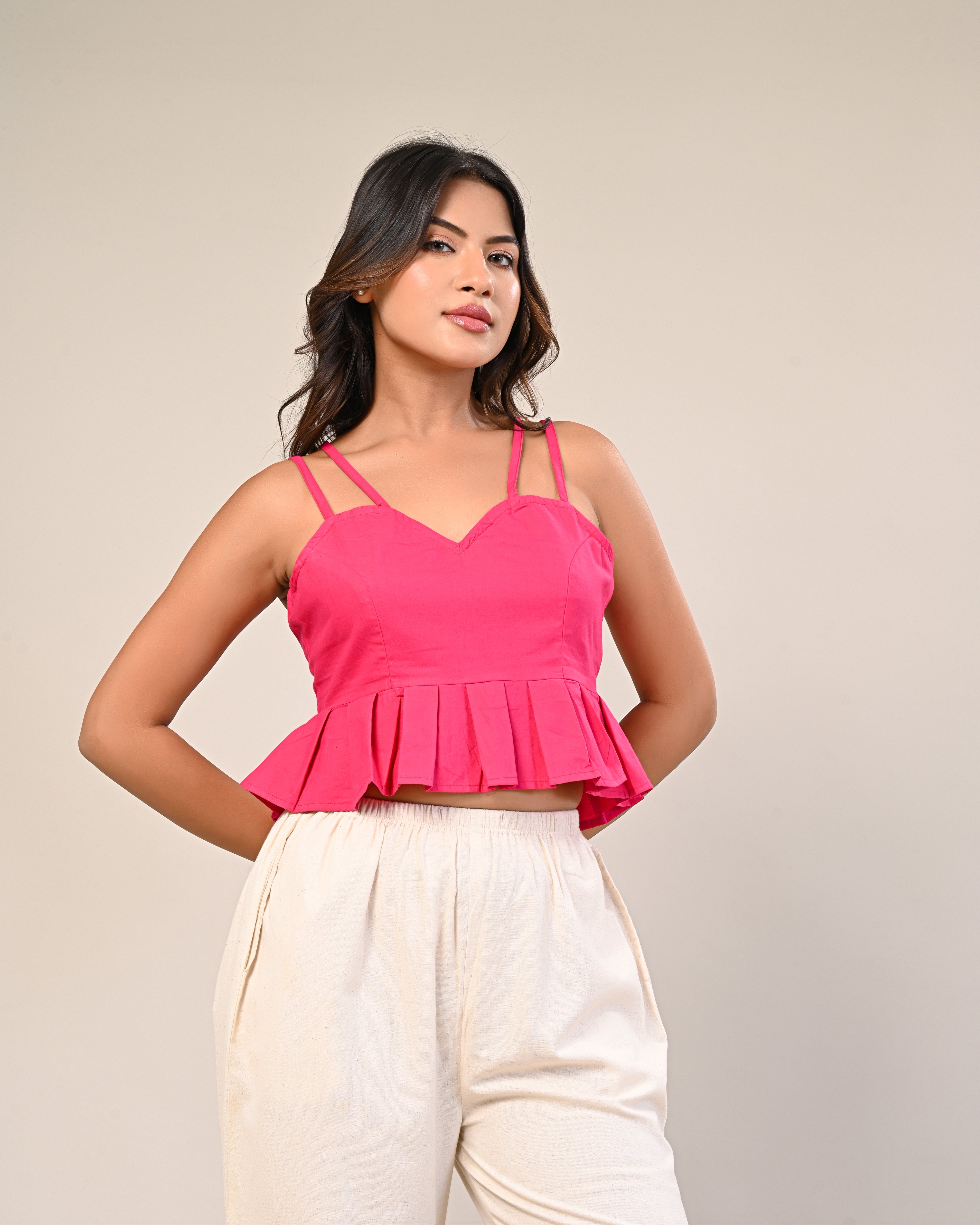 Hot Pink Strappy Peplum Crop Top