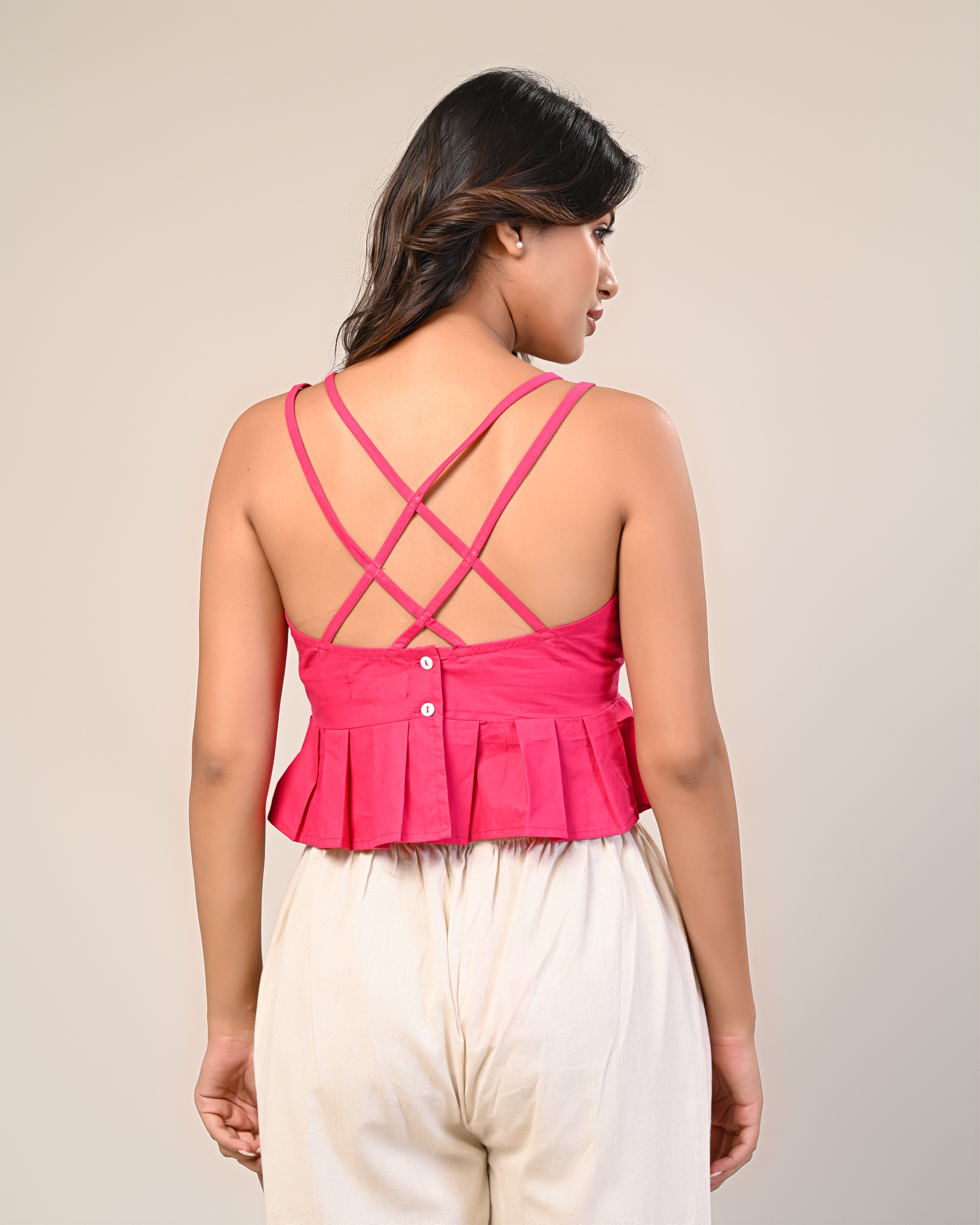 Hot Pink Strappy Peplum Crop Top