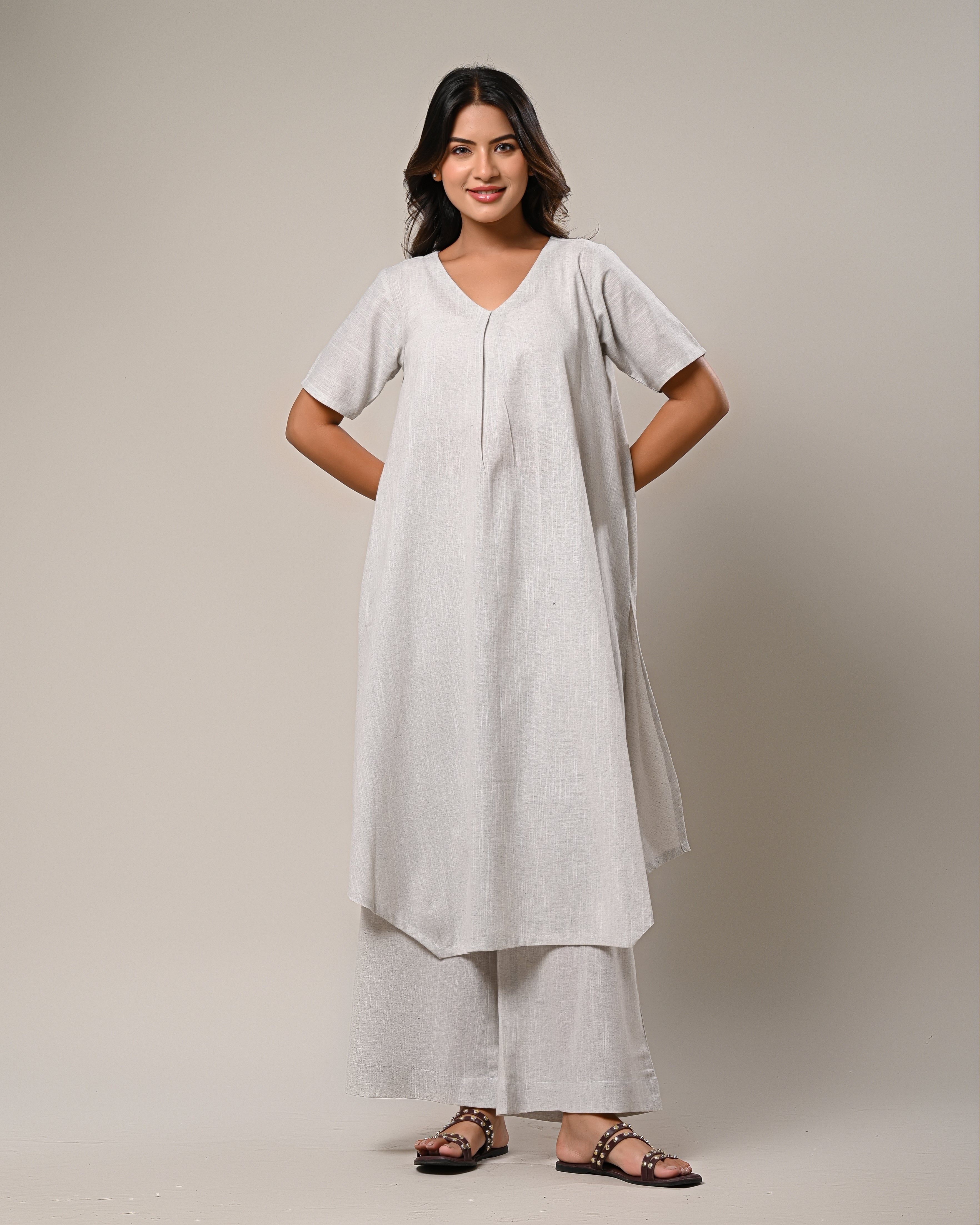 Elegant Grey Kurta and Palazzo Set