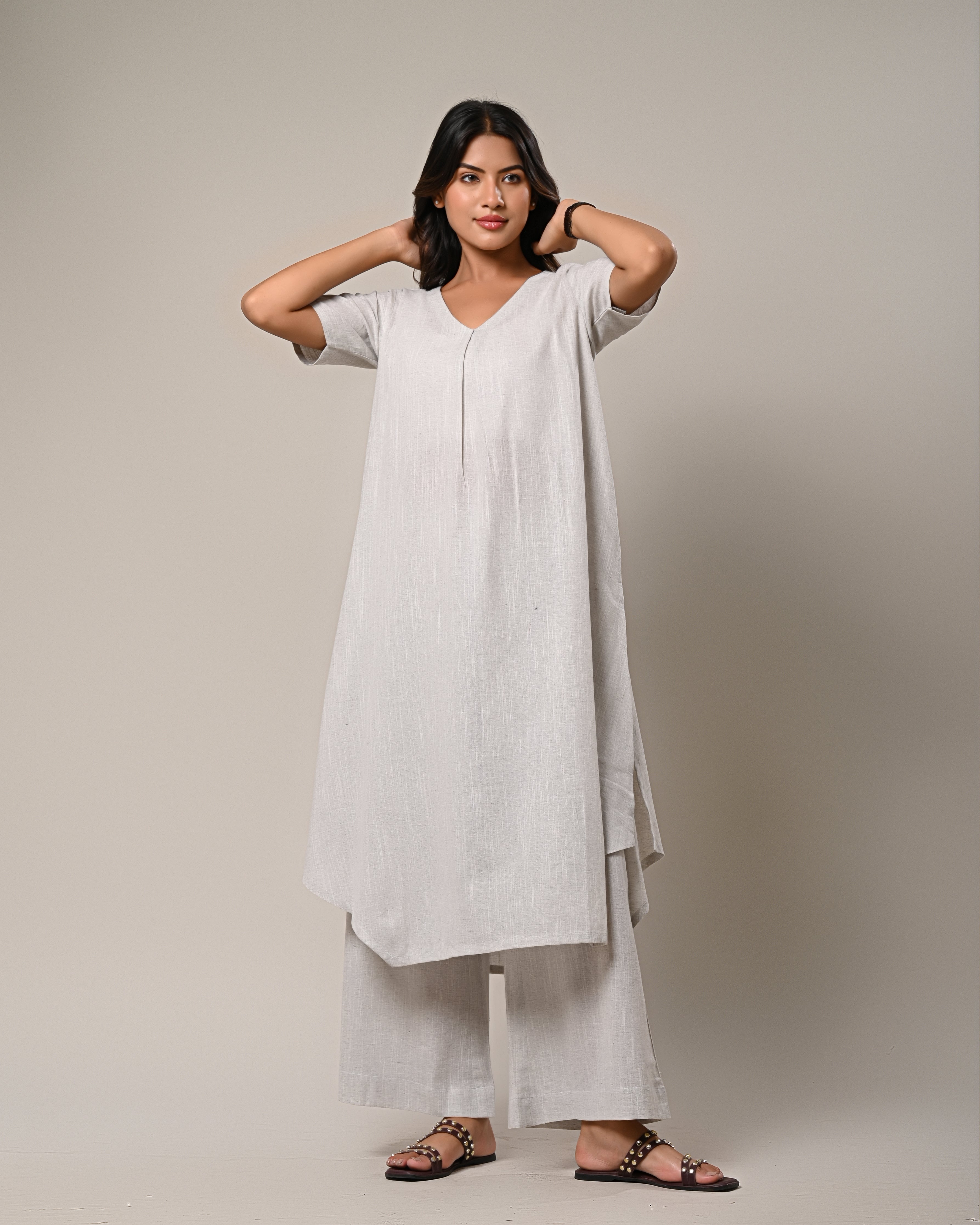 Elegant Grey Kurta and Palazzo Set