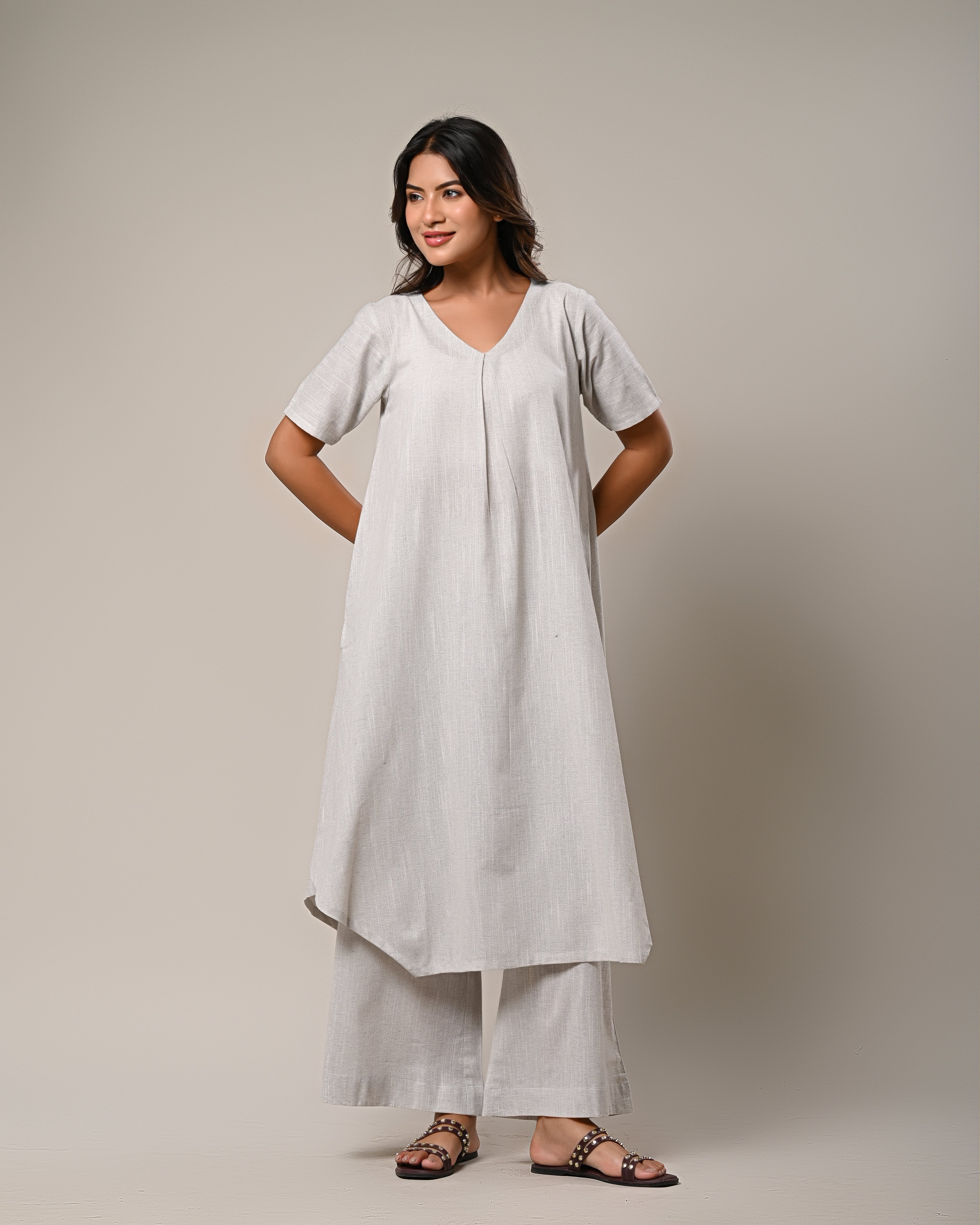 Elegant Grey Kurta and Palazzo Set