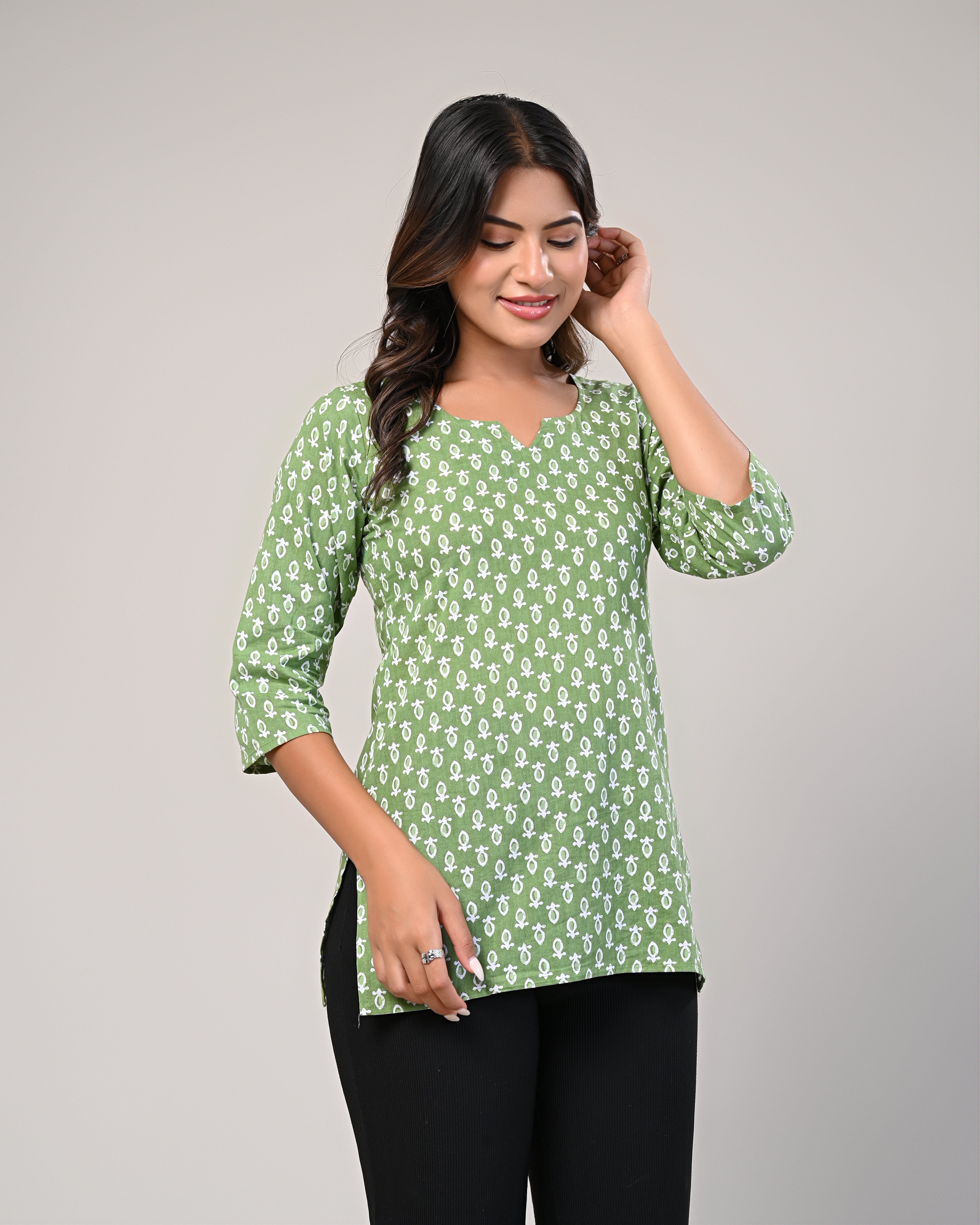 Floral Printed Green Kurti