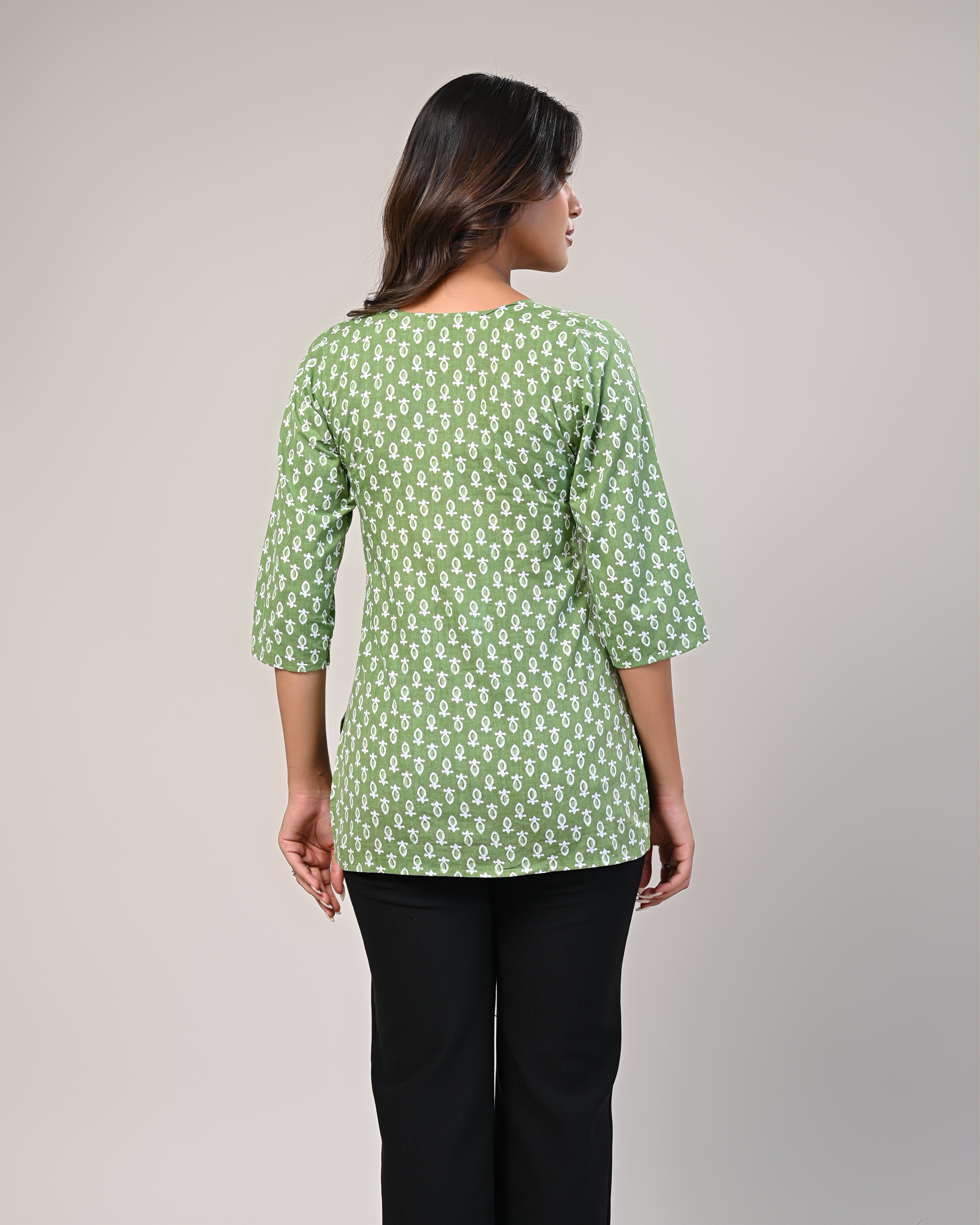 Floral Printed Green Kurti