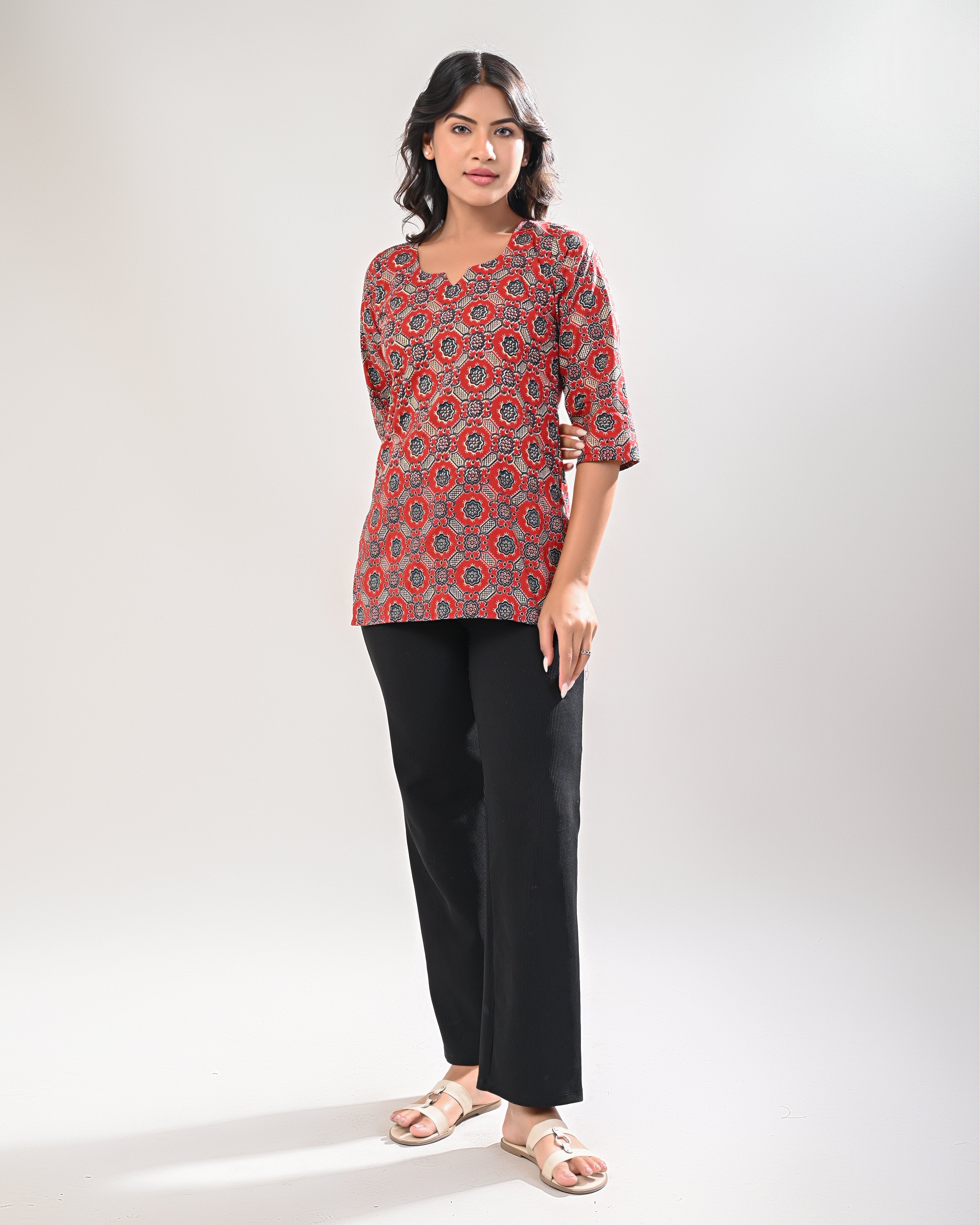 Women’s Maroon Printed Kurti