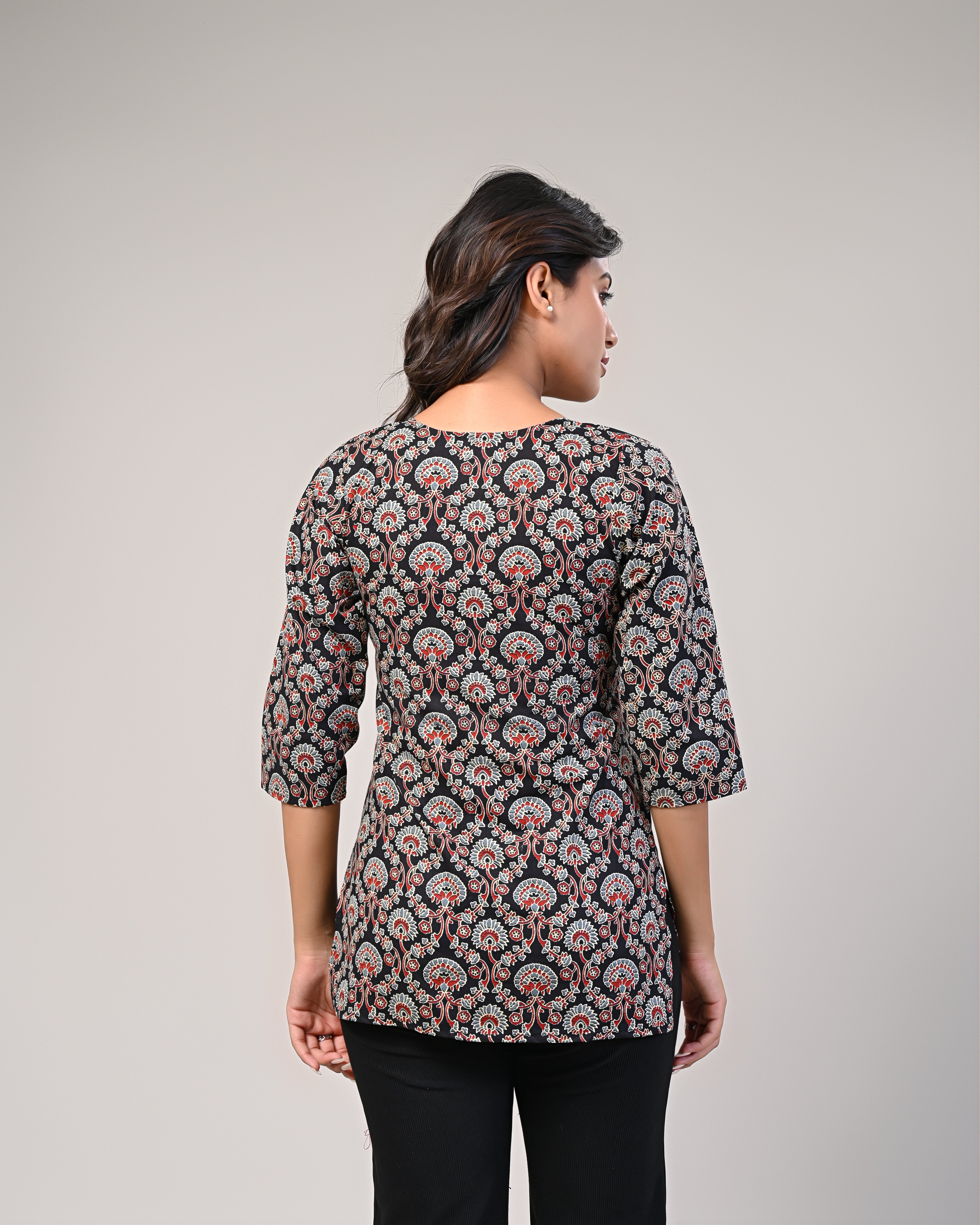 Black Printed Straight Kurti