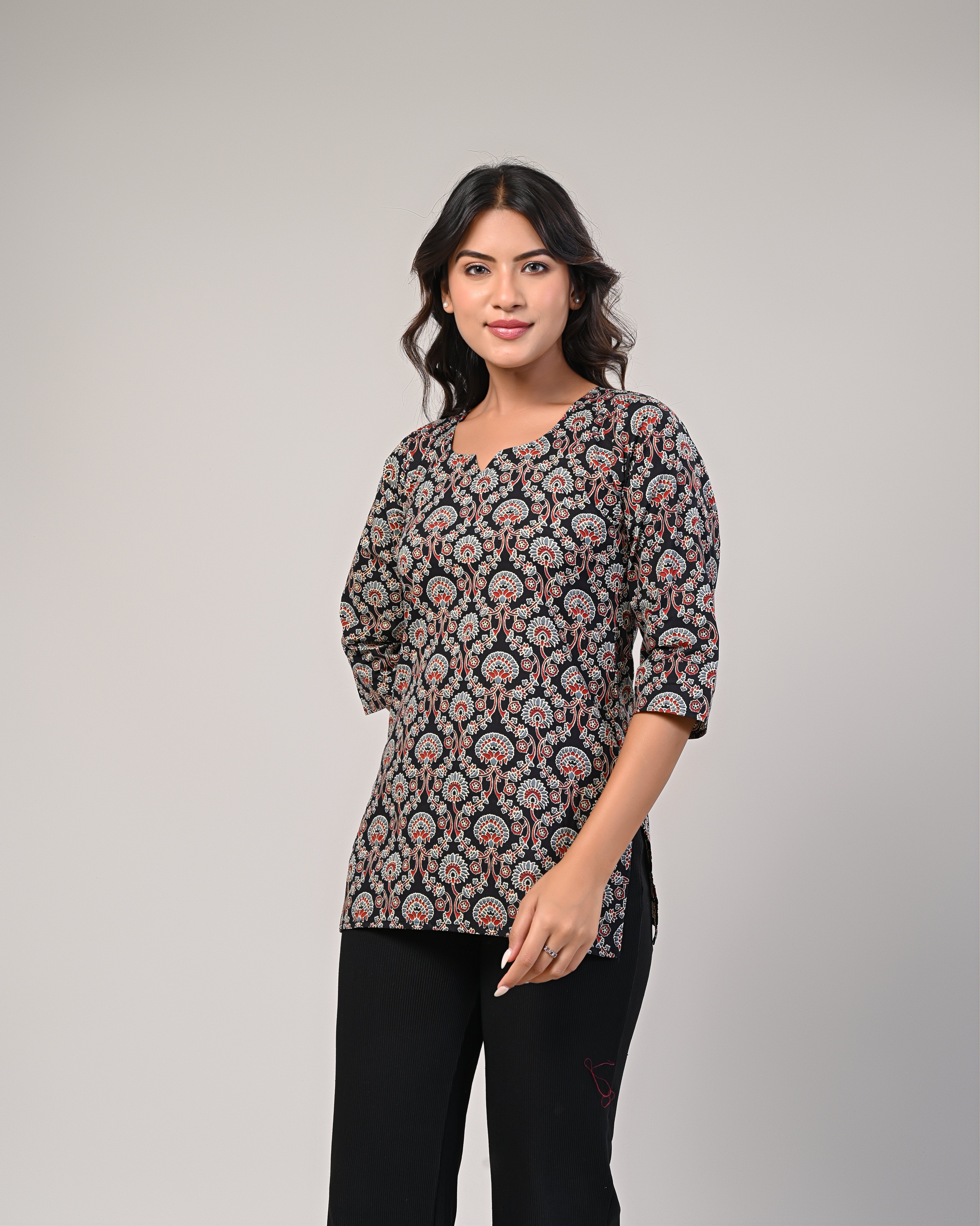 Black Printed Straight Kurti