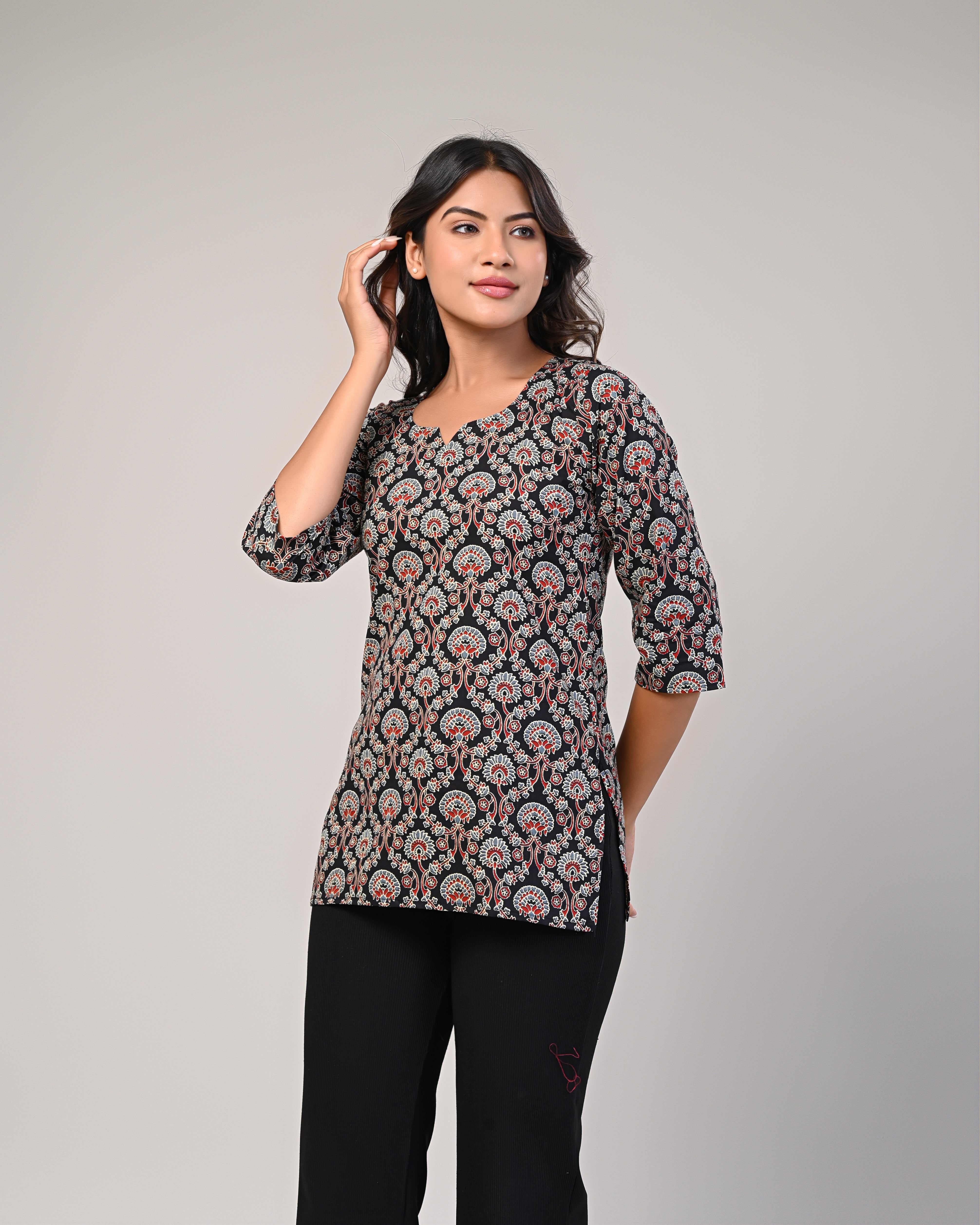 Black Printed Straight Kurti