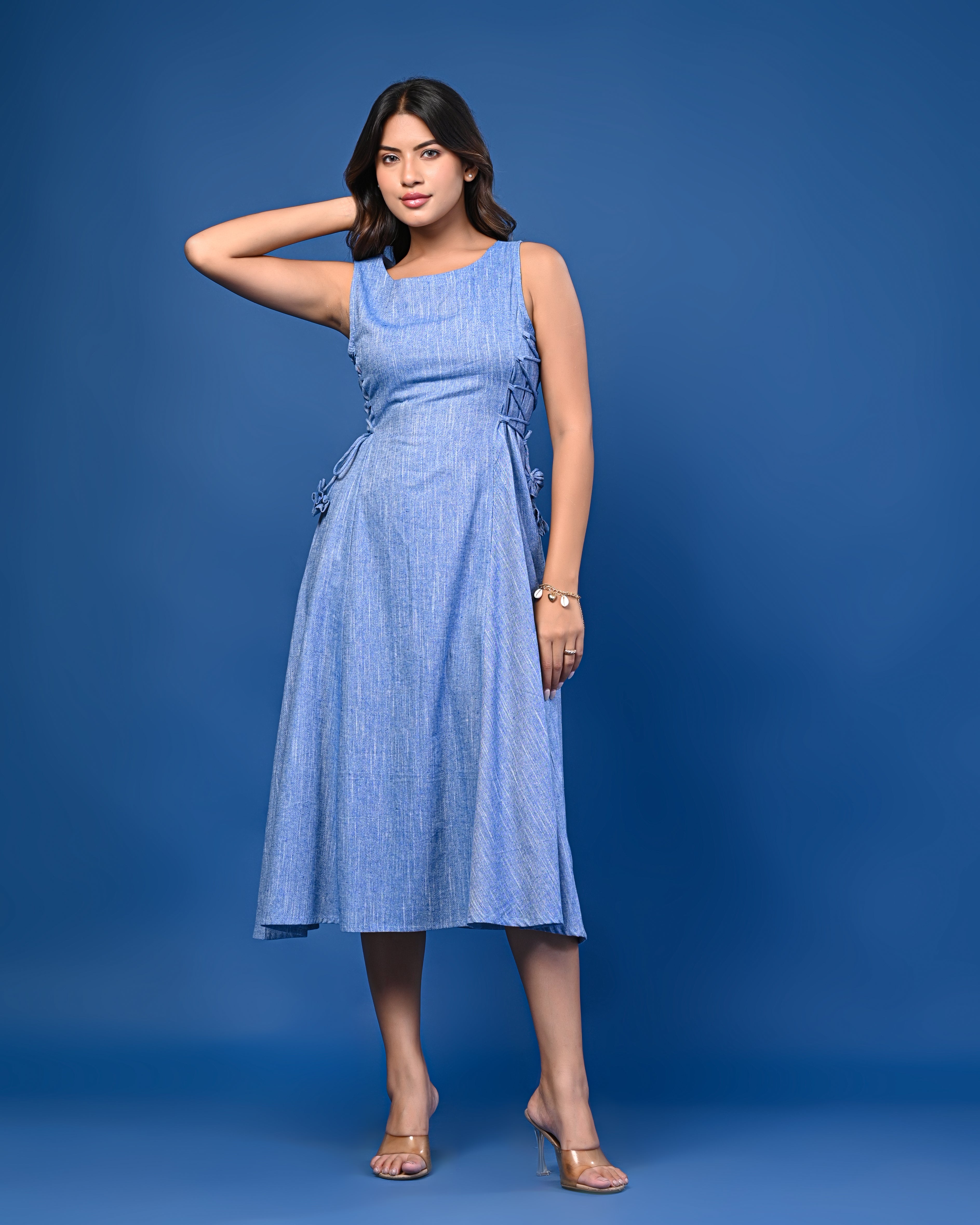 Blue Sleeveless Midi Dress