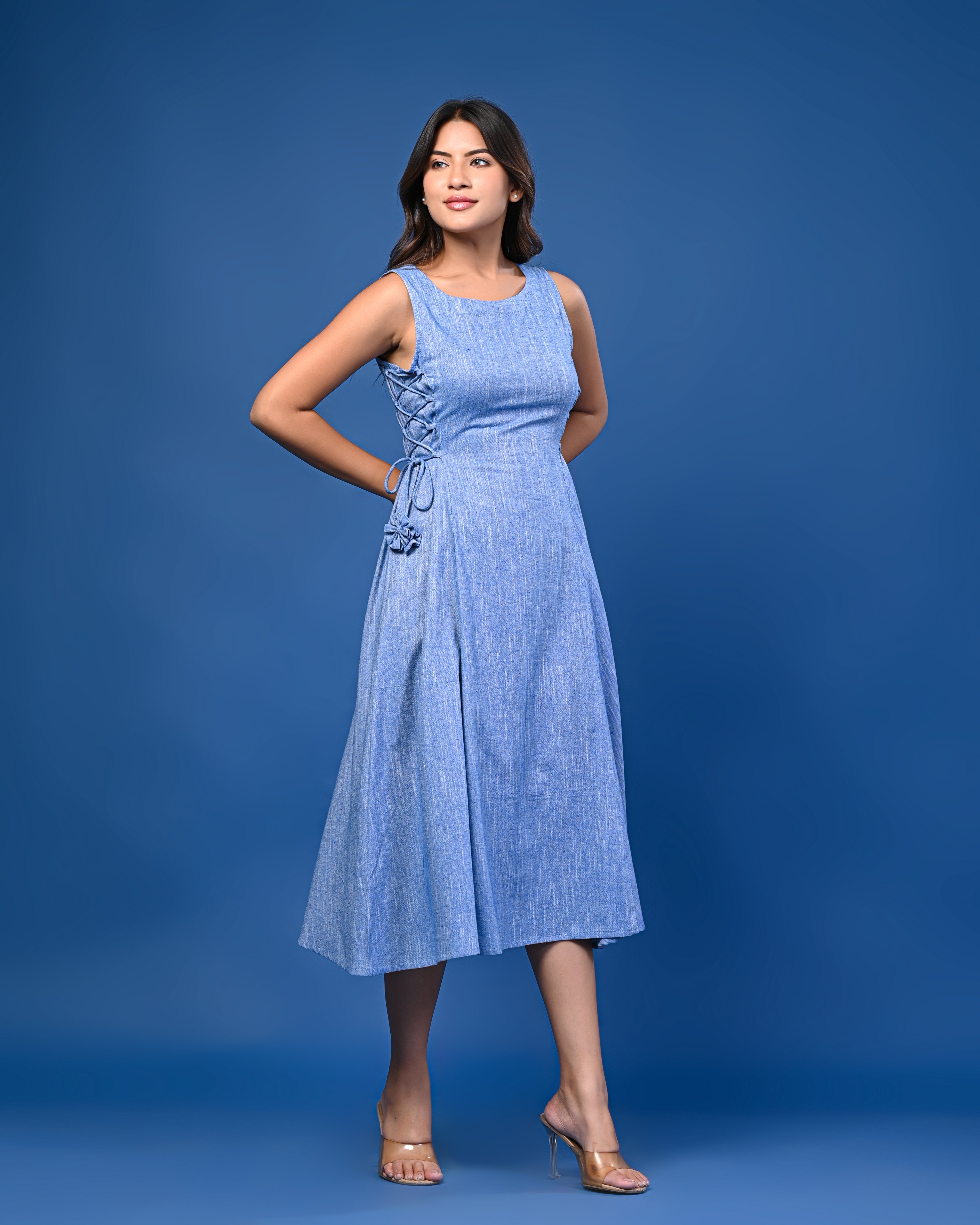 Blue Sleeveless Midi Dress