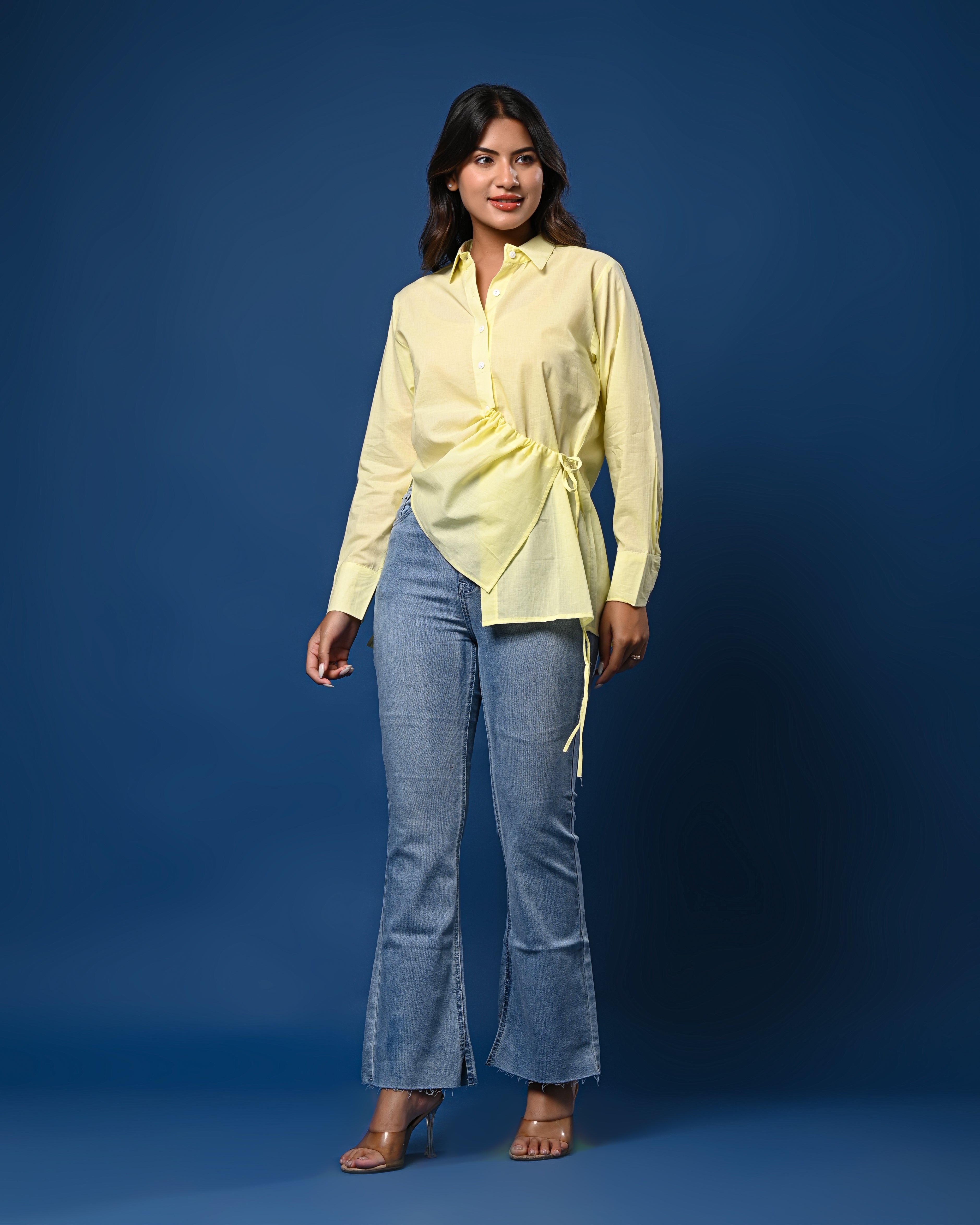Women’s Yellow Asymmetrical Tie-Waist Shirt