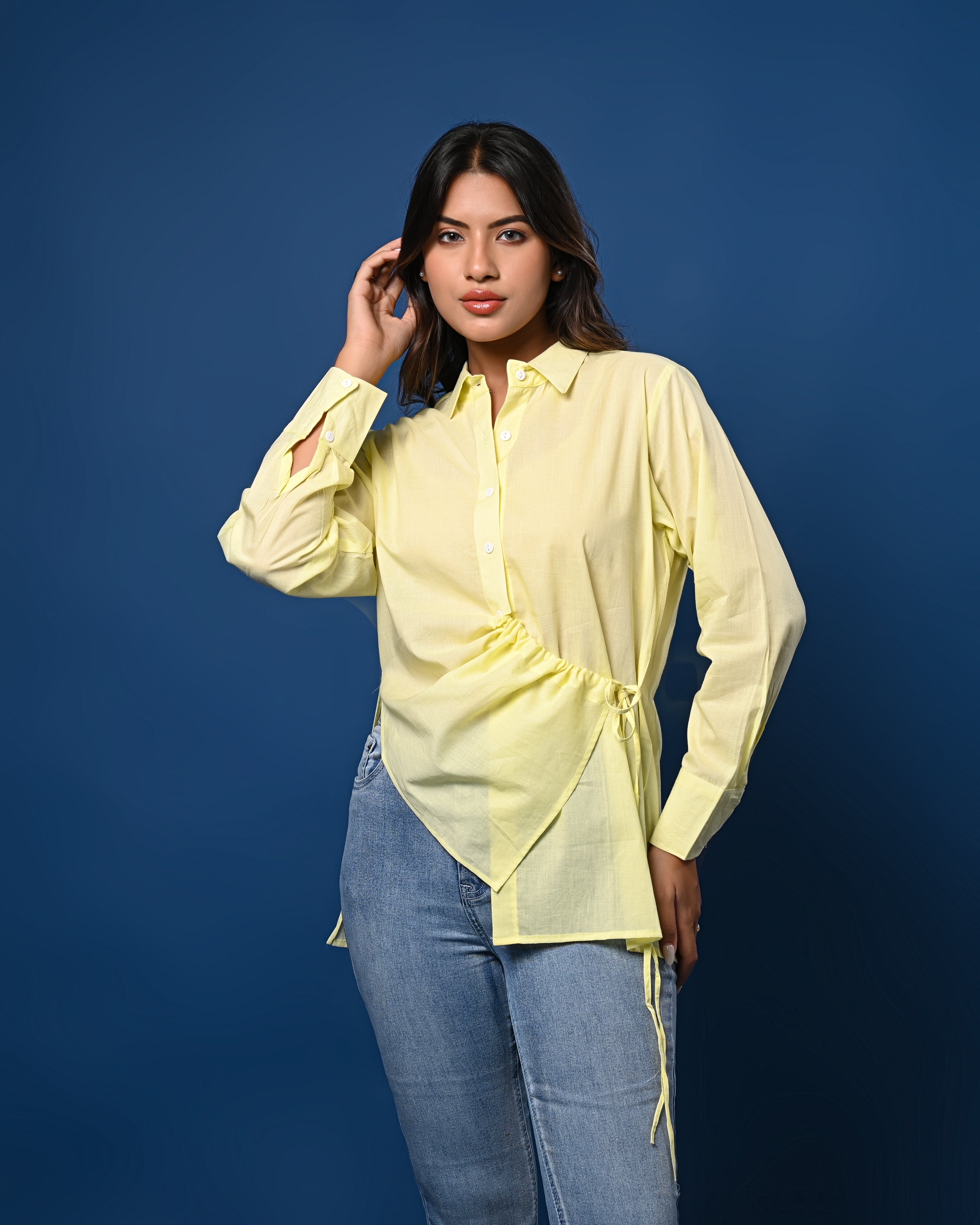 Women’s Yellow Asymmetrical Tie-Waist Shirt