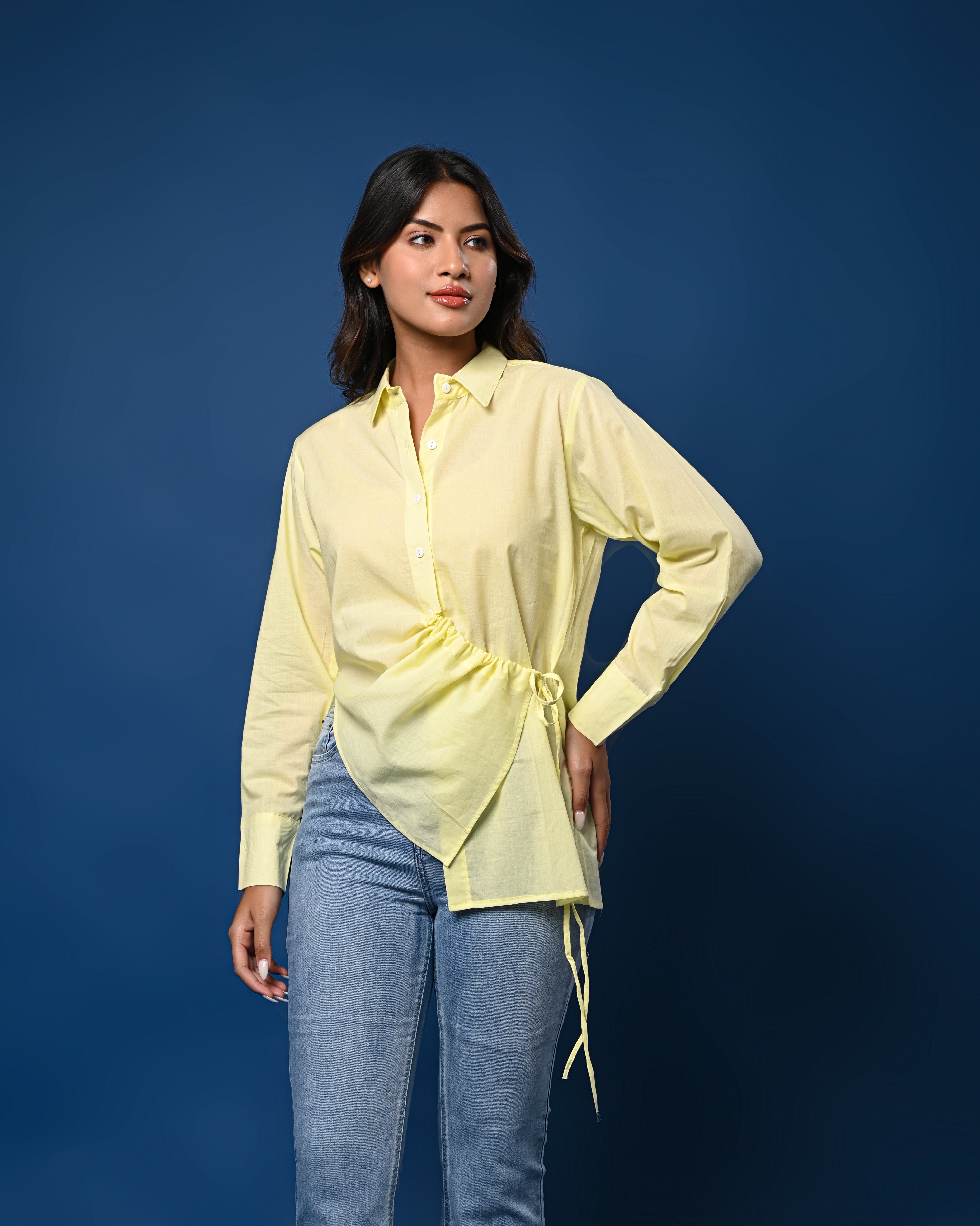 Women’s Yellow Asymmetrical Tie-Waist Shirt