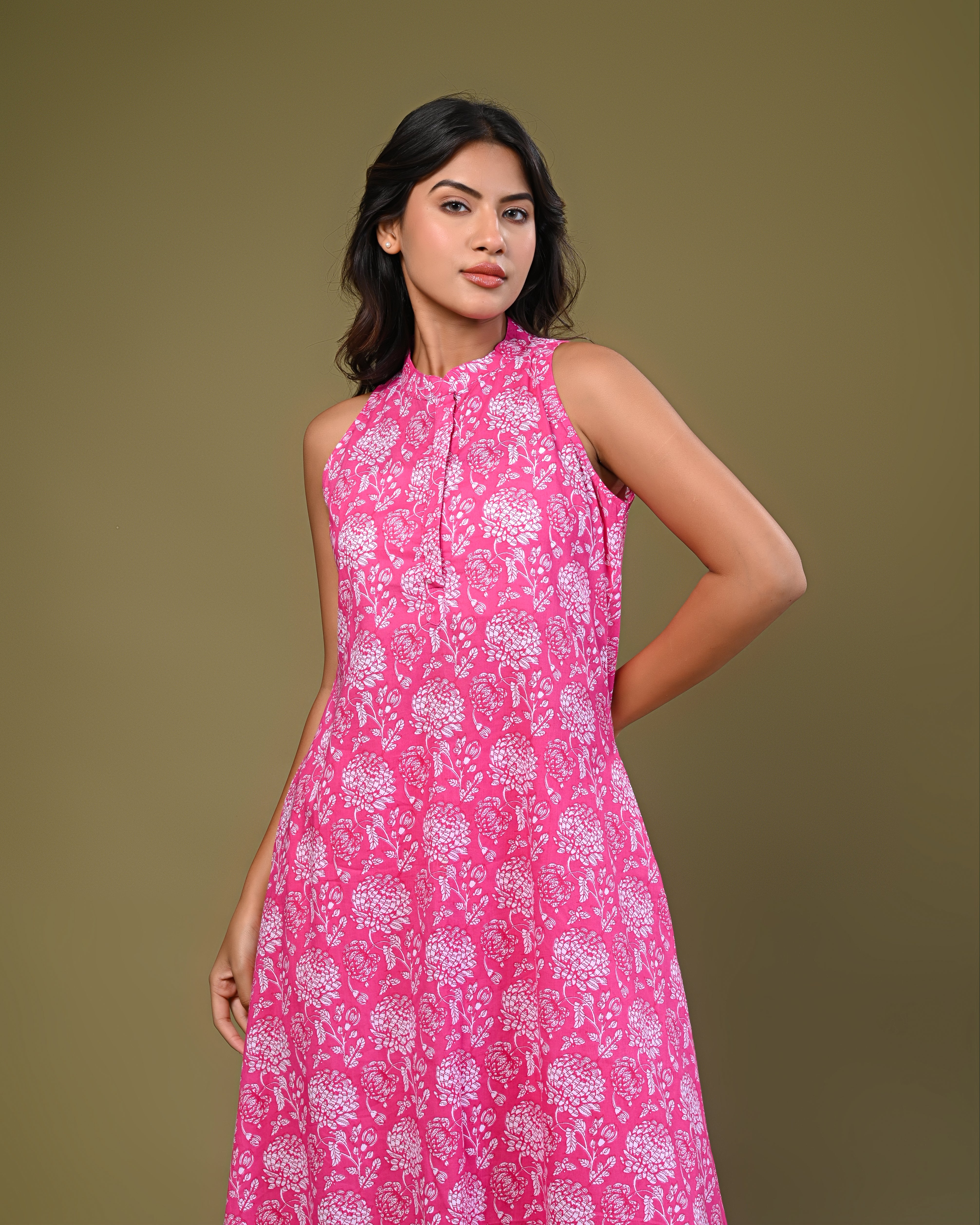Pink Sleeveless Kurta with Printed Palazzo Set