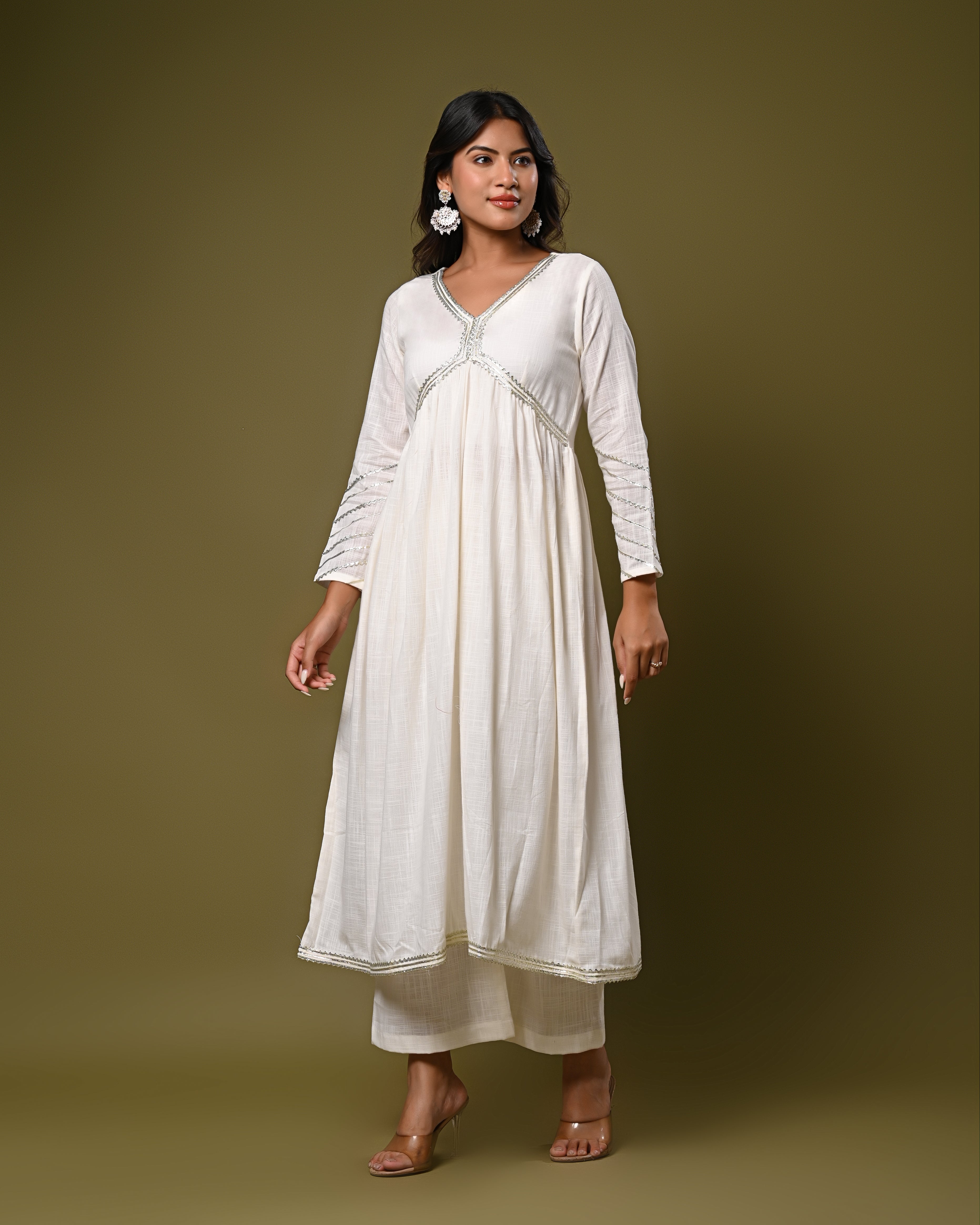 Elegant white anarkali kurta with palazzo set