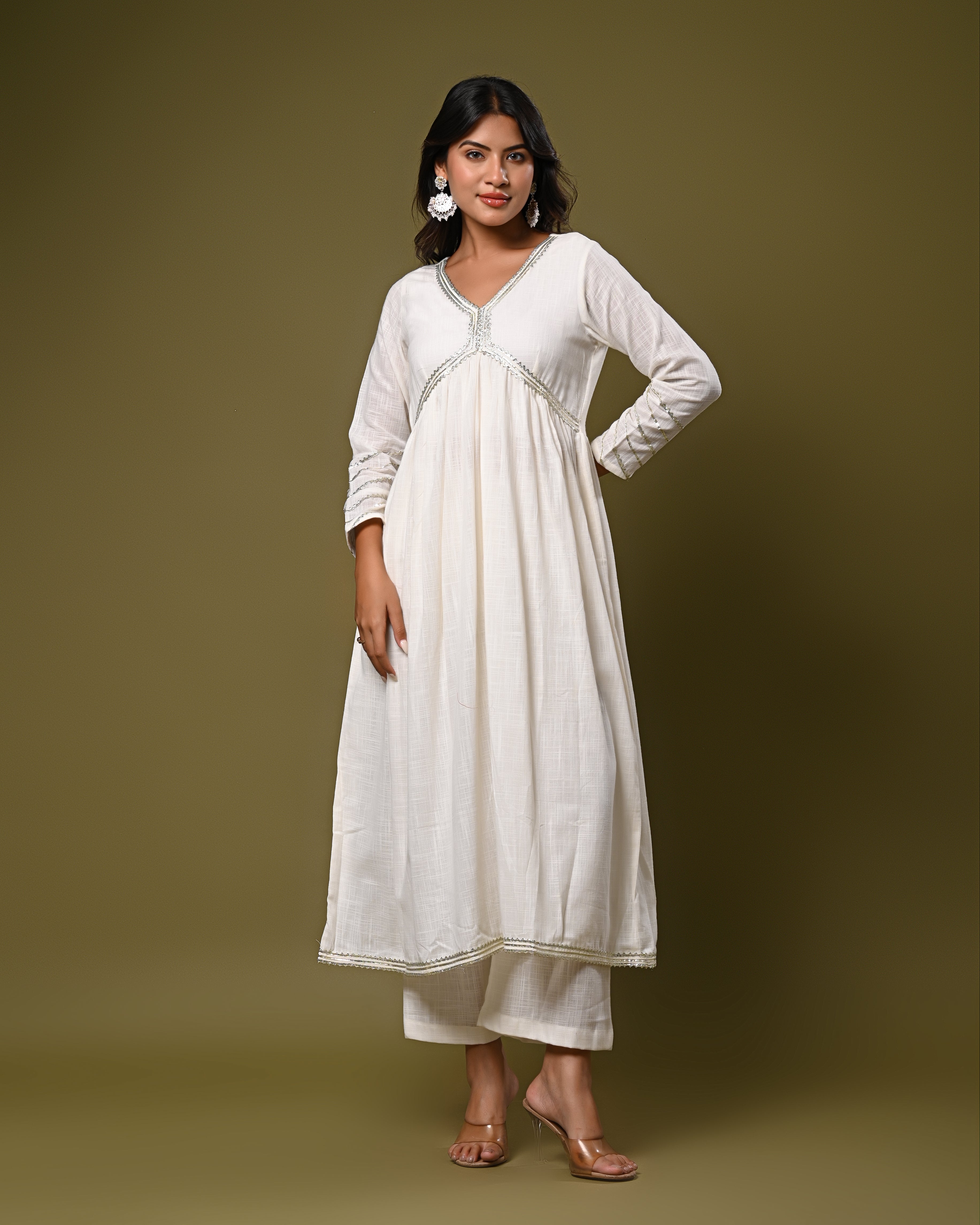 Elegant white anarkali kurta with palazzo set